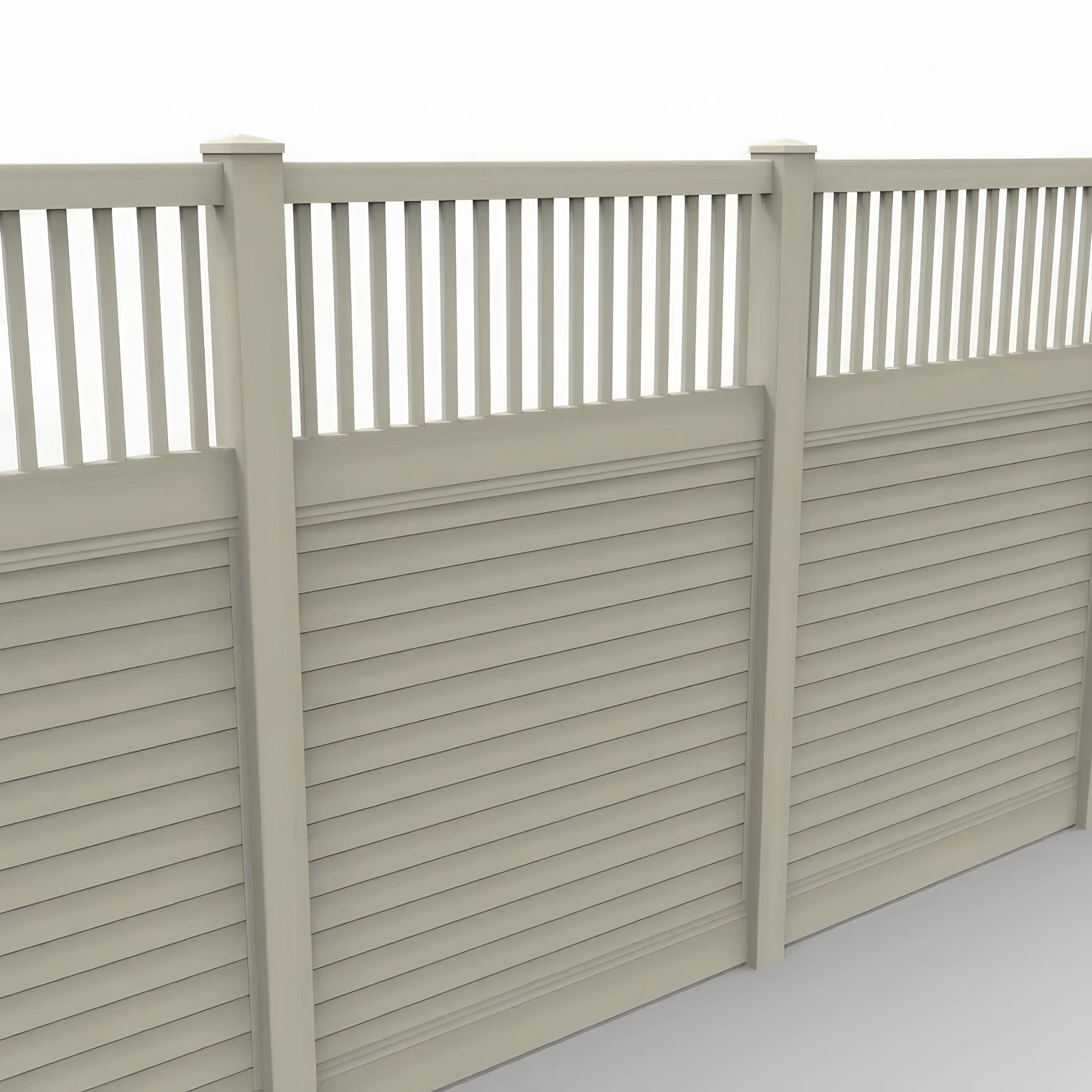 Tan Vinyl Horizontal Privacy Fence Panel w/Vertical Picket Top, 8ft height 6ft width, Tan - Image 1