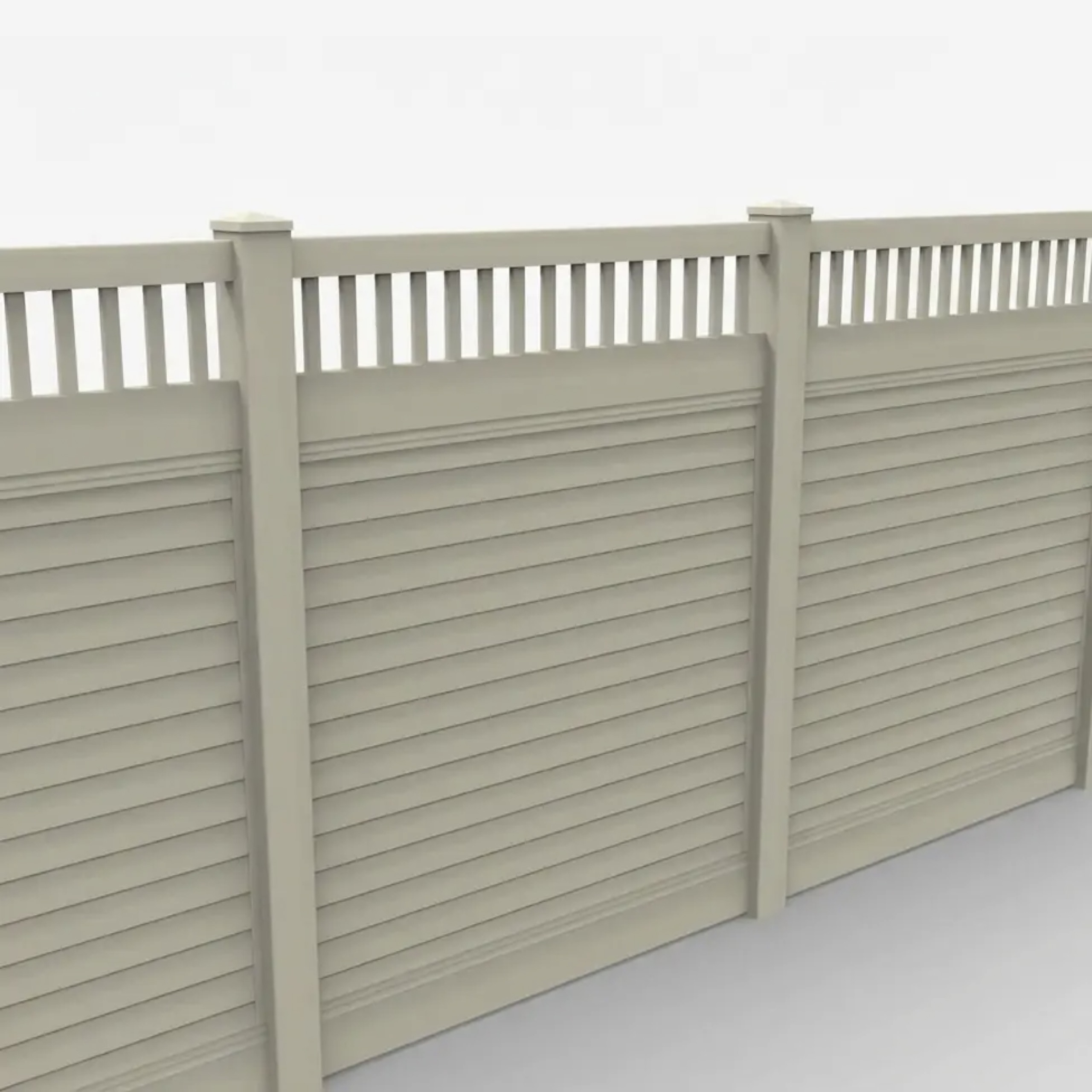 TAn Vinyl Horizontal Privacy Fence Panel w/Vertical Picket Top, 7ft height 6ft width, Tan - Image 1
