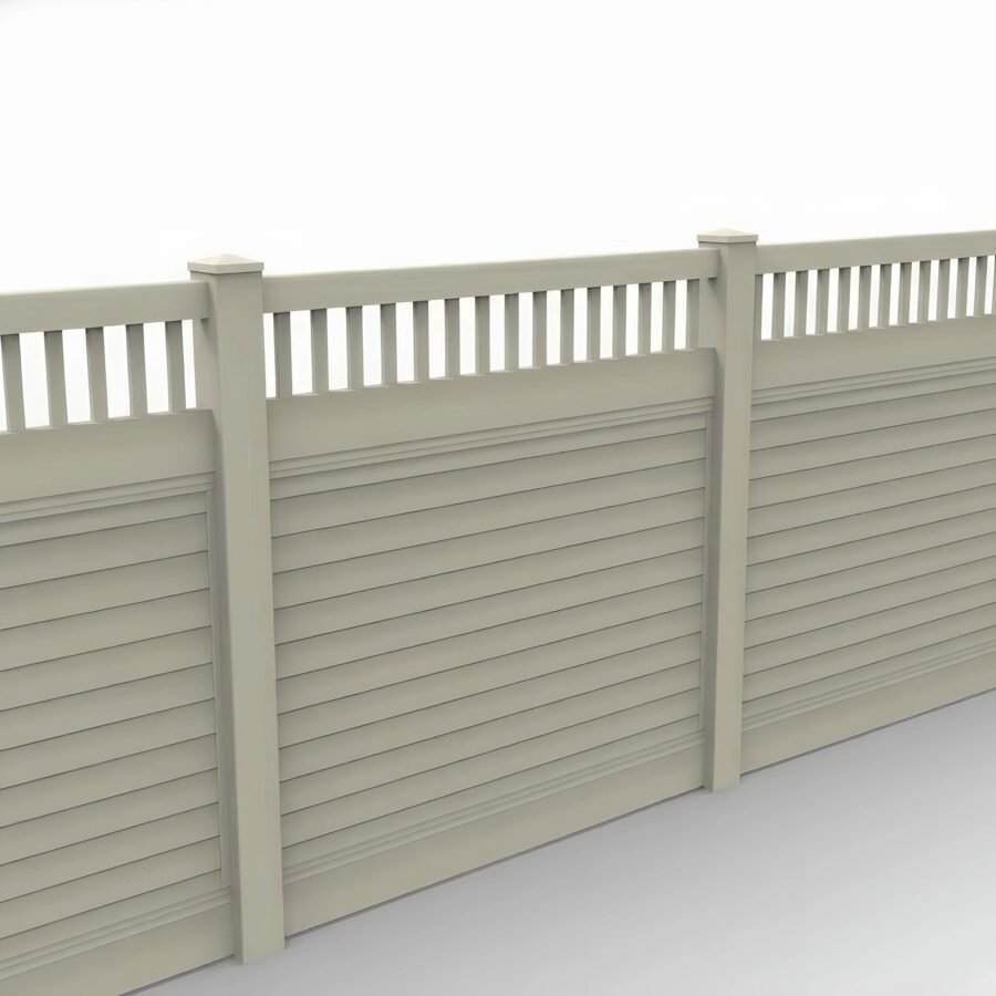 Vinyl Horizontal Privacy Fence Panel w/Vertical Picket Top, 6ft height 6ft width, Tan