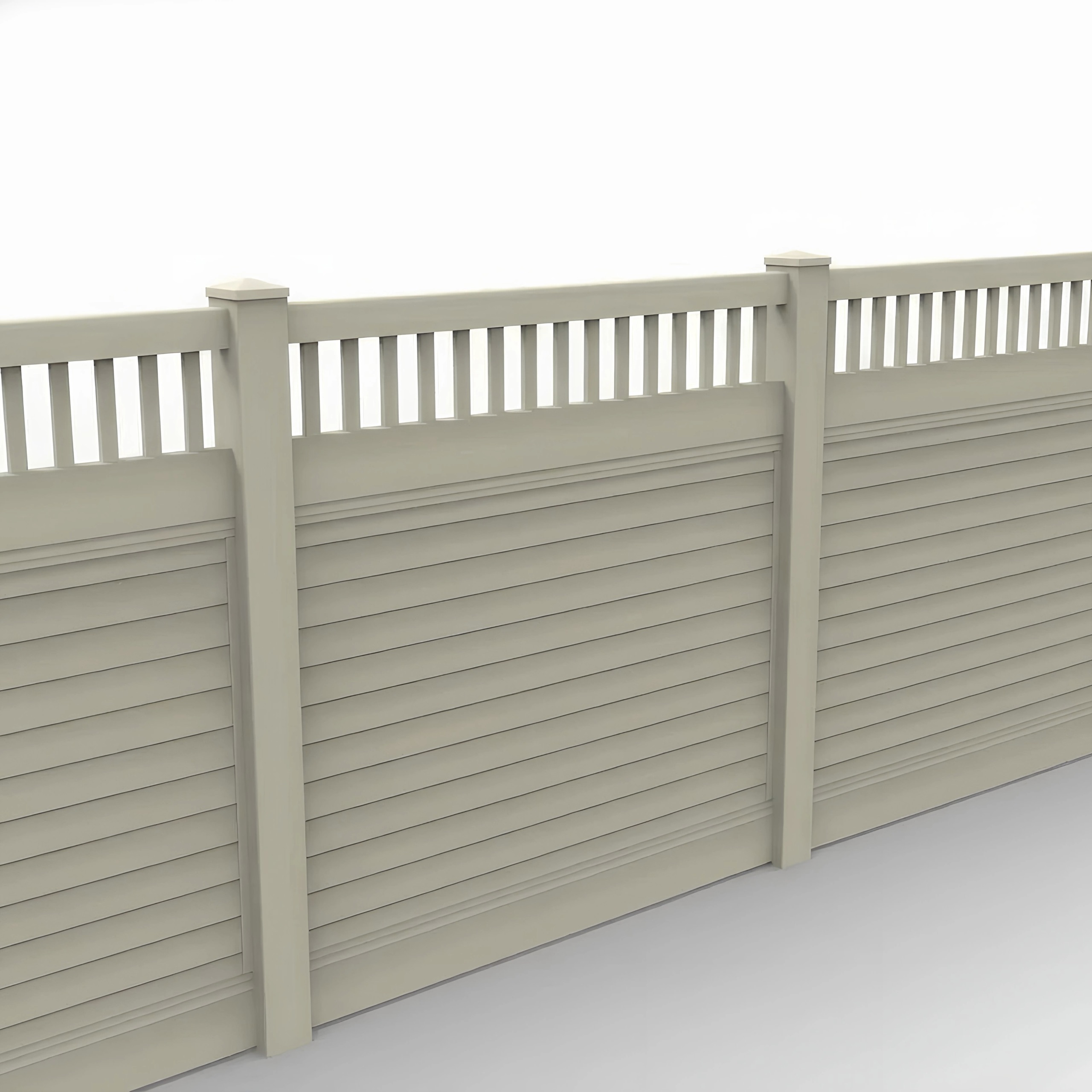 Tan Vinyl Horizontal Privacy Fence Panel w/Vertical Picket Top, 6ft height 6ft width, Tan - Image 1