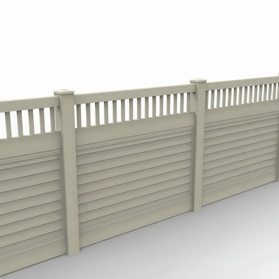 Vinyl Horizontal Privacy Fence Panel w/Vertical Picket Top, 5ft height 6ft width, Tan