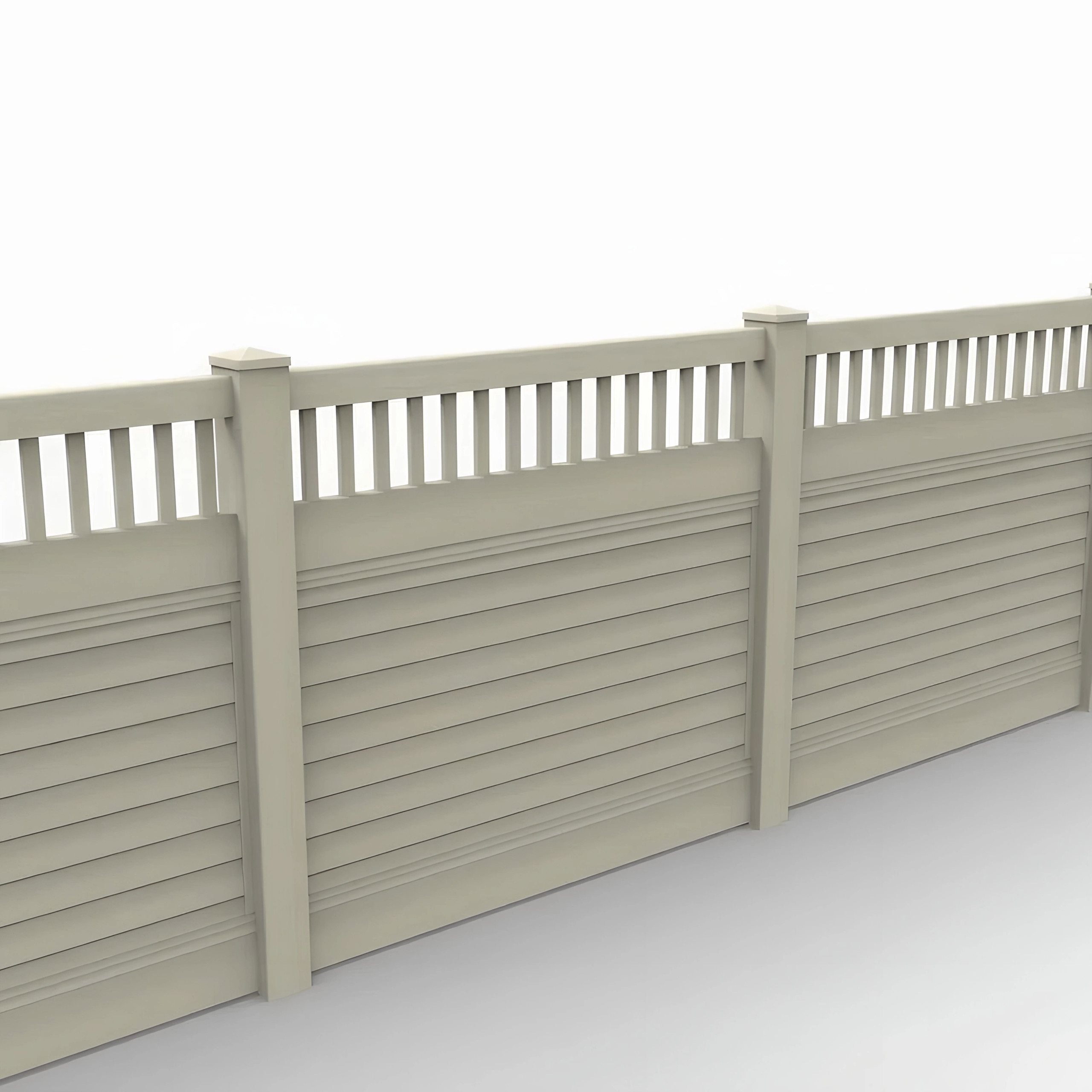 Tan Vinyl Horizontal Privacy Fence Panel w/Vertical Picket Top, 5ft height 6ft width, Tan - Image 1