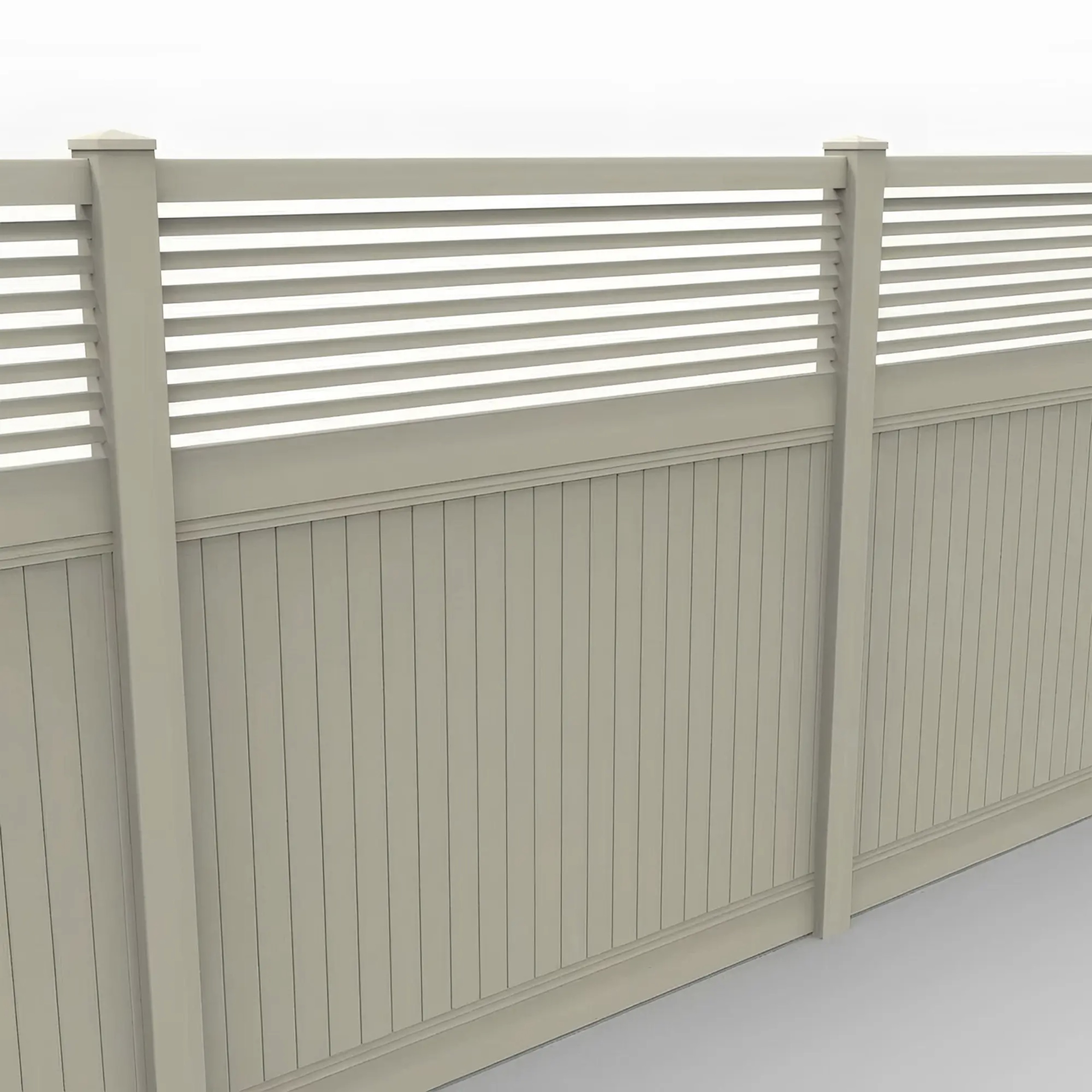 Tan Vinyl Vertical Privacy Fence Panel w/Horizontal Picket Top, 8ft height 8ft width, Tan - Image 1