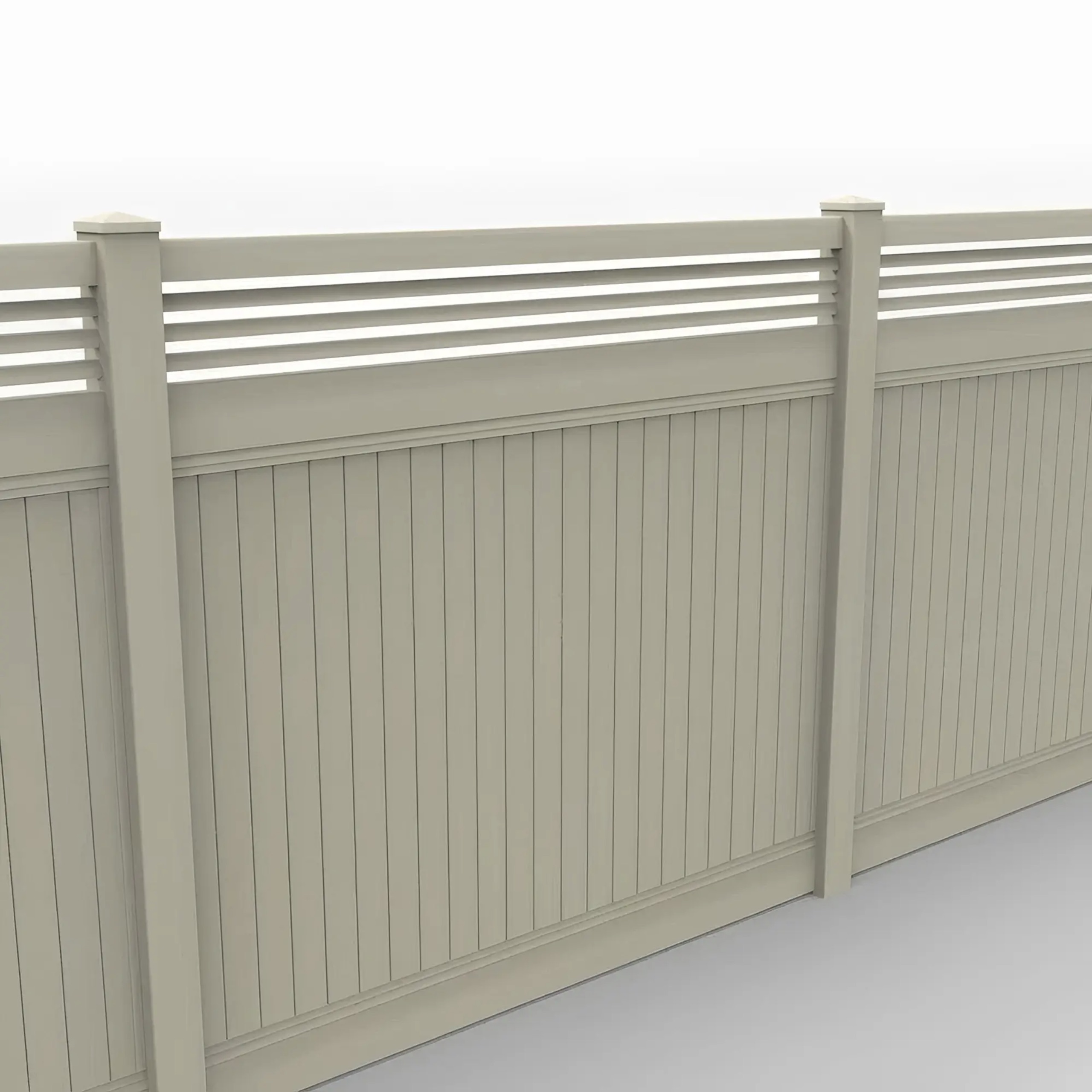 Tan Vinyl Vertical Privacy Fence Panel w/Horizontal Picket Top, 7ft height 8ft width, Tan - Image 1