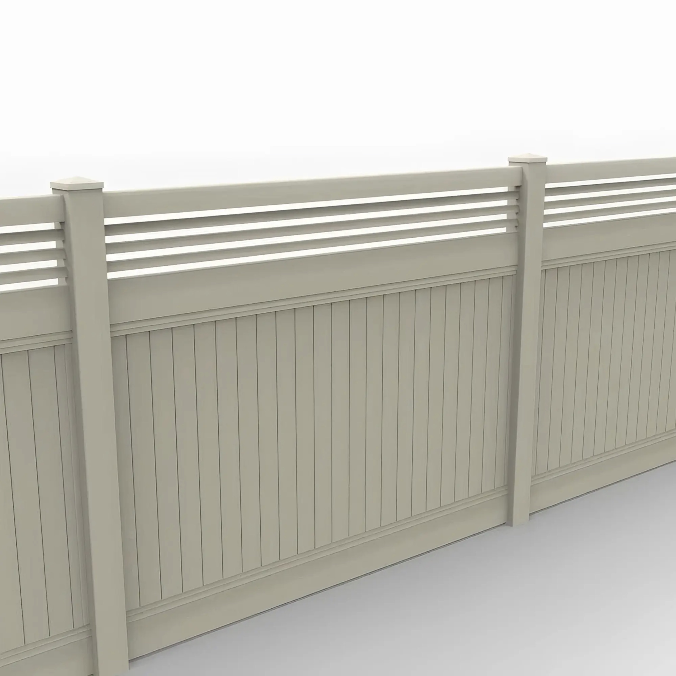 Tan Vinyl Vertical Privacy Fence Panel w/Horizontal Picket Top, 6ft height 8ft width, Tan - Image 1