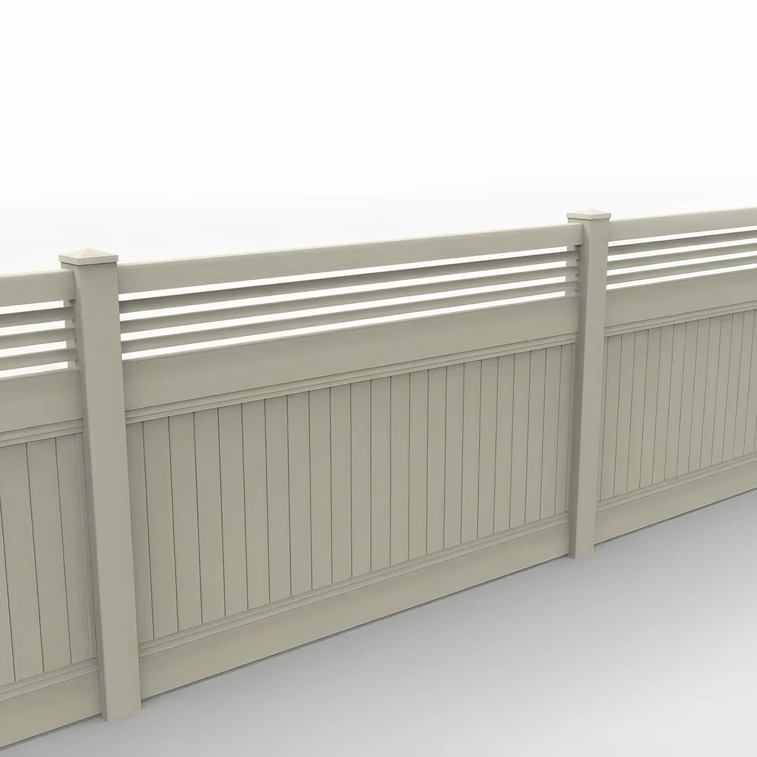 Tan Vinyl Vertical Privacy Fence Panel w/Horizontal Picket Top, 5ft height 8ft width, Tan - Image 1