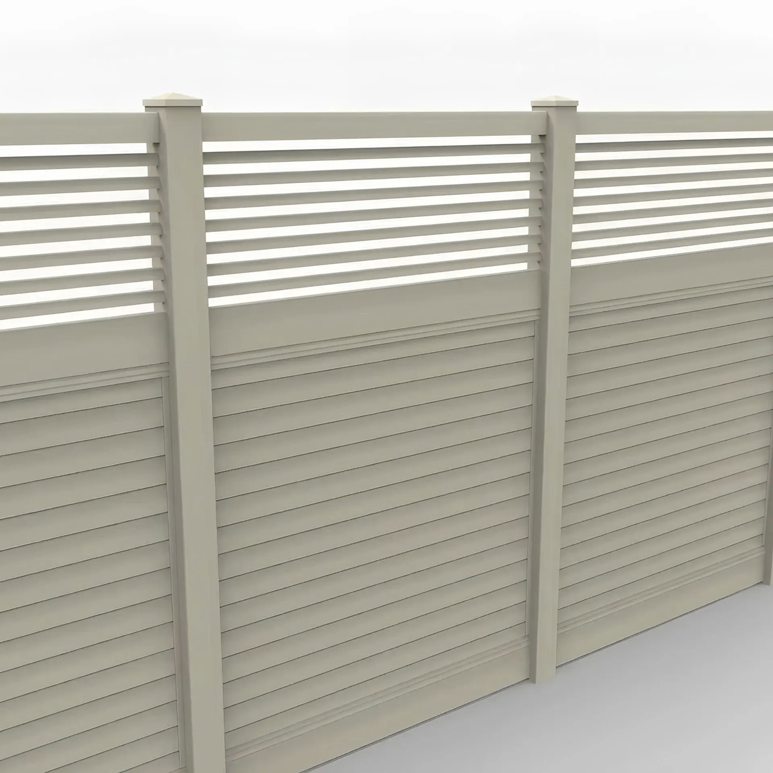 Tan Vinyl Horizontal Privacy Fence Panel w/Horizontal Picket Top, 8ft height 6ft width, Tan - Image 1