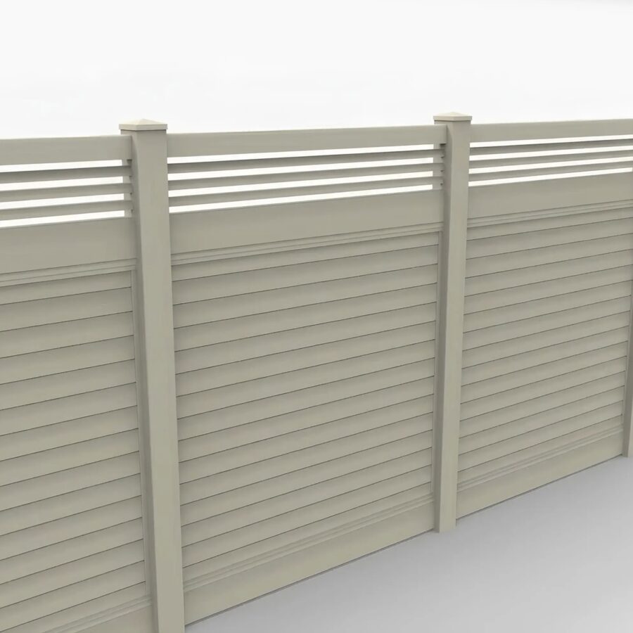 Vinyl Horizontal Privacy Fence Panel w/Horizontal Picket Top, 7ft height 6ft width, Tan