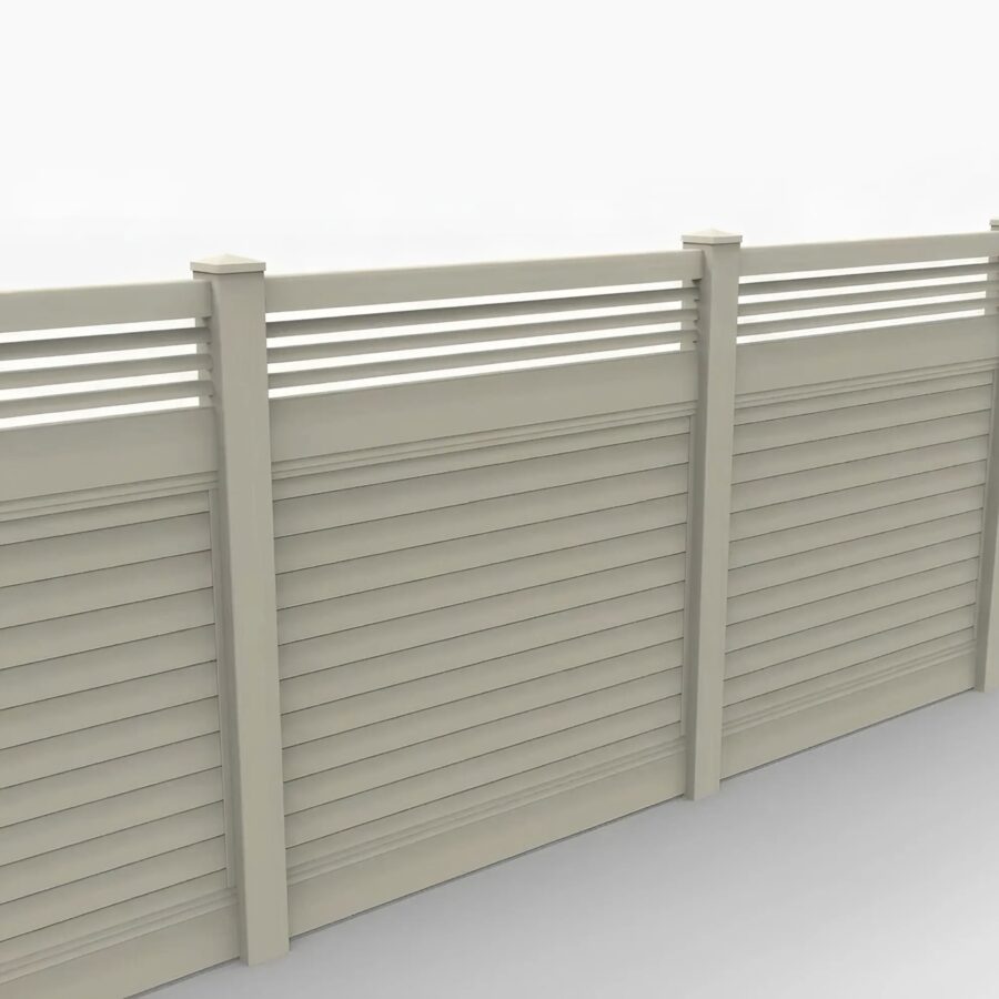 Vinyl Horizontal Privacy Fence Panel w/Horizontal Picket Top, 6ft height 6ft width, Tan
