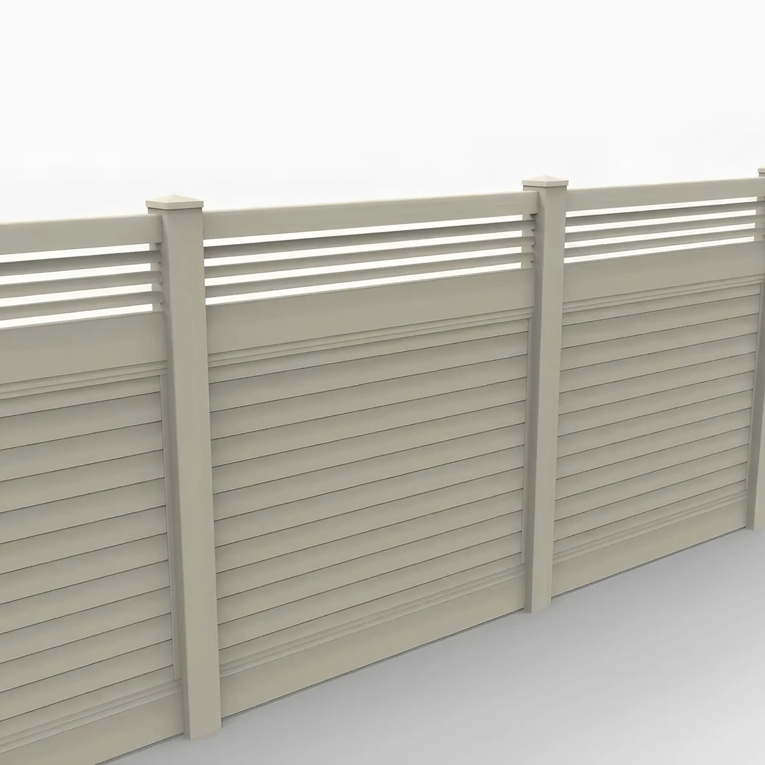 Tan Vinyl Horizontal Privacy Fence Panel w/Horizontal Picket Top, 6ft height 6ft width, Tan - Image 1