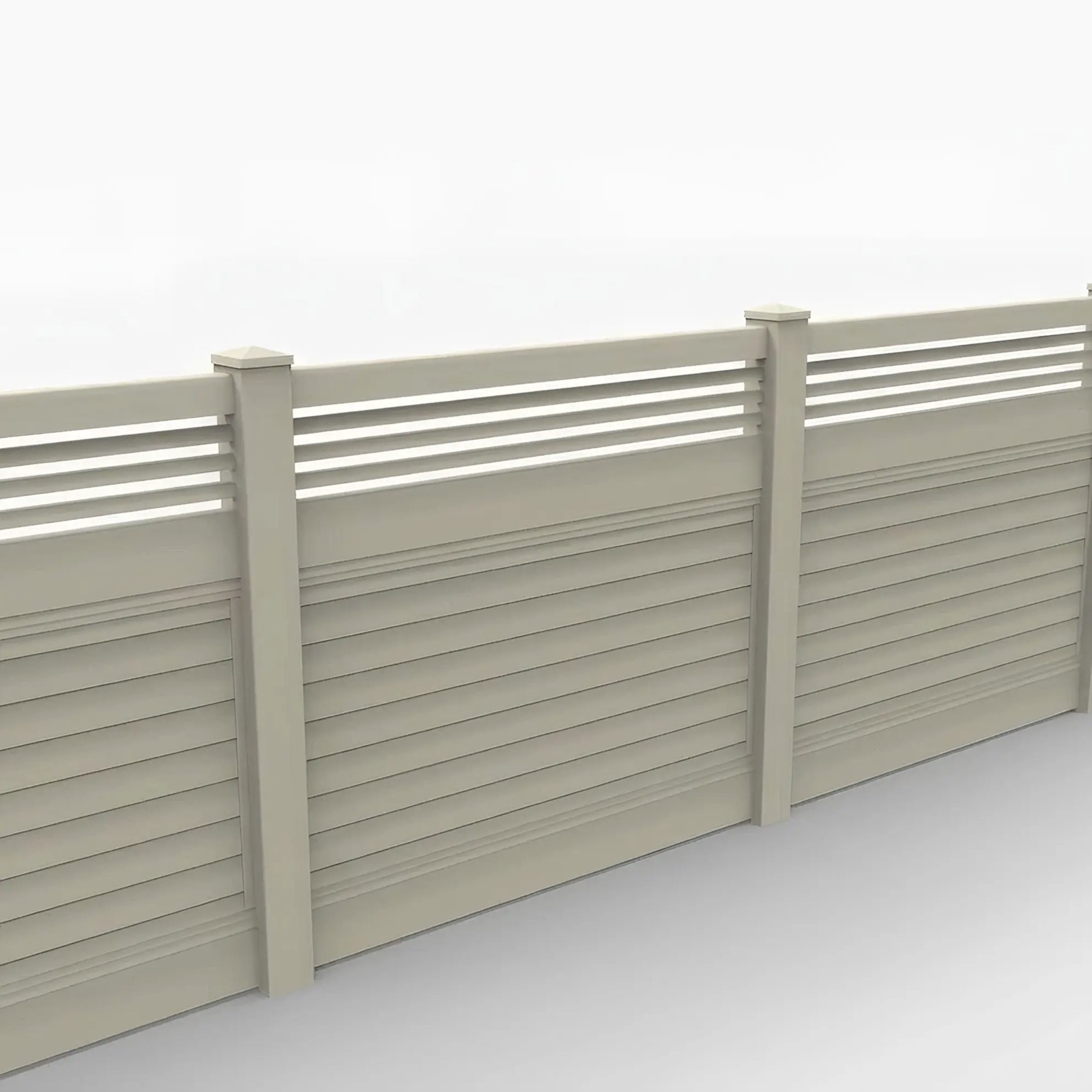 Tan Vinyl Horizontal Privacy Fence Panel w/Horizontal Picket Top, 5ft height 6ft width, Tan - Image 1