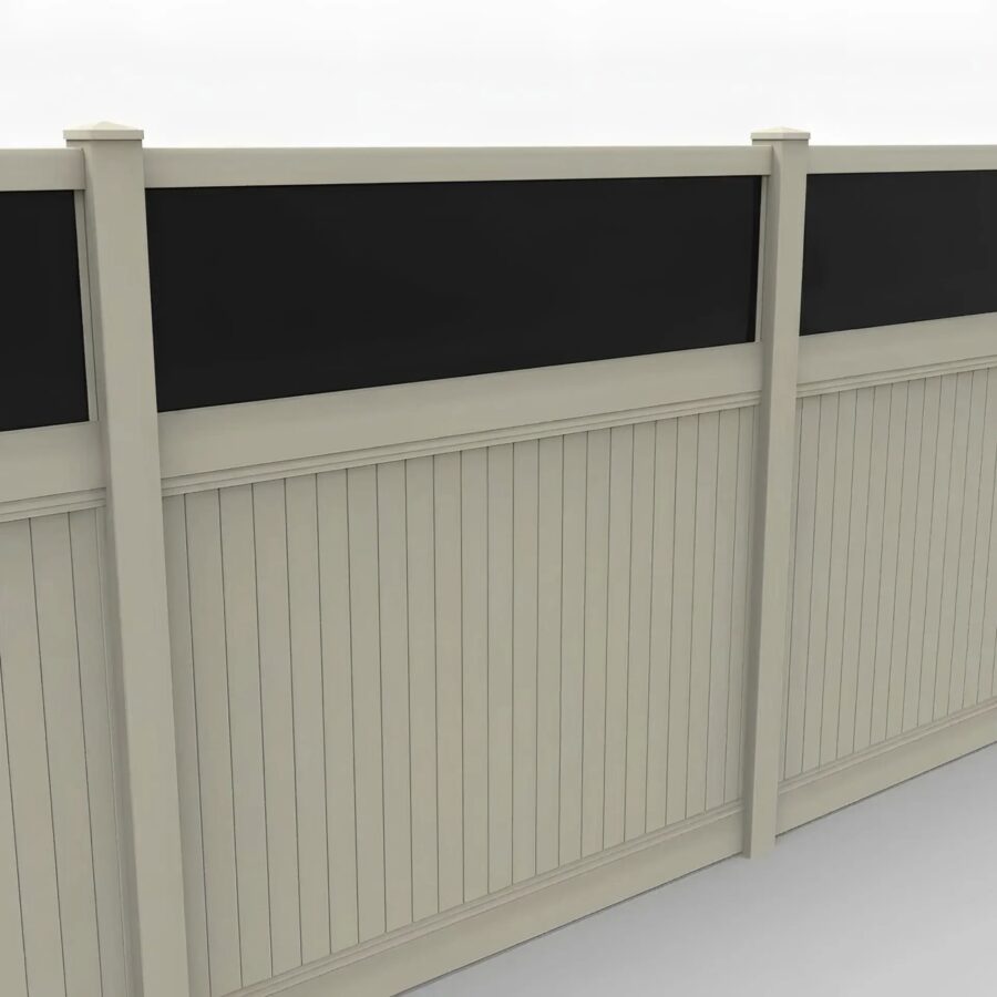 Vinyl Vertical Privacy Fence Panel w/Acrylic Top, 8ft height 8ft width, Tan