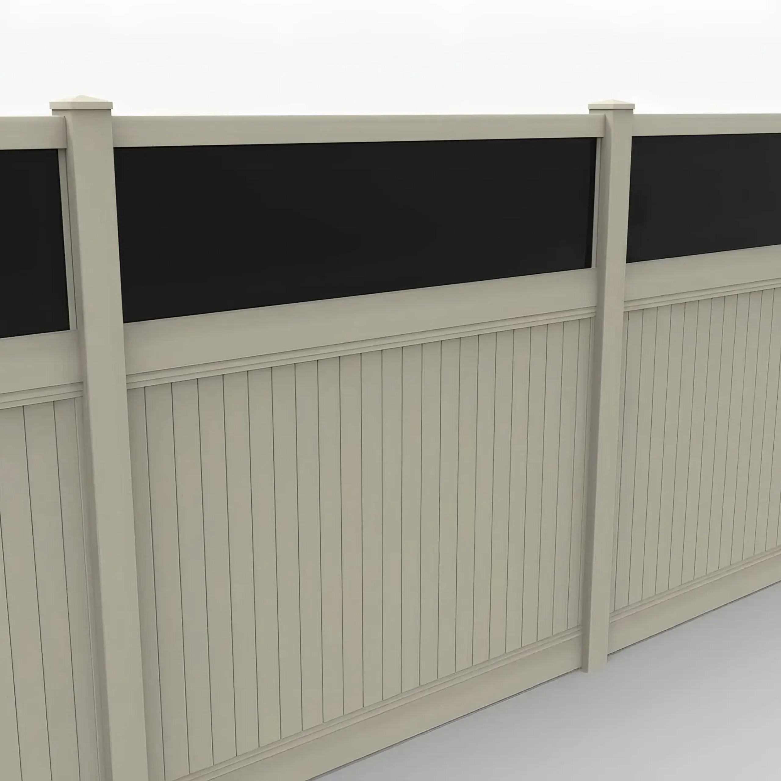 Tan Vinyl Vertical Privacy Fence Panel w/Acrylic Top, 8ft height 8ft width, Tan - Image 1