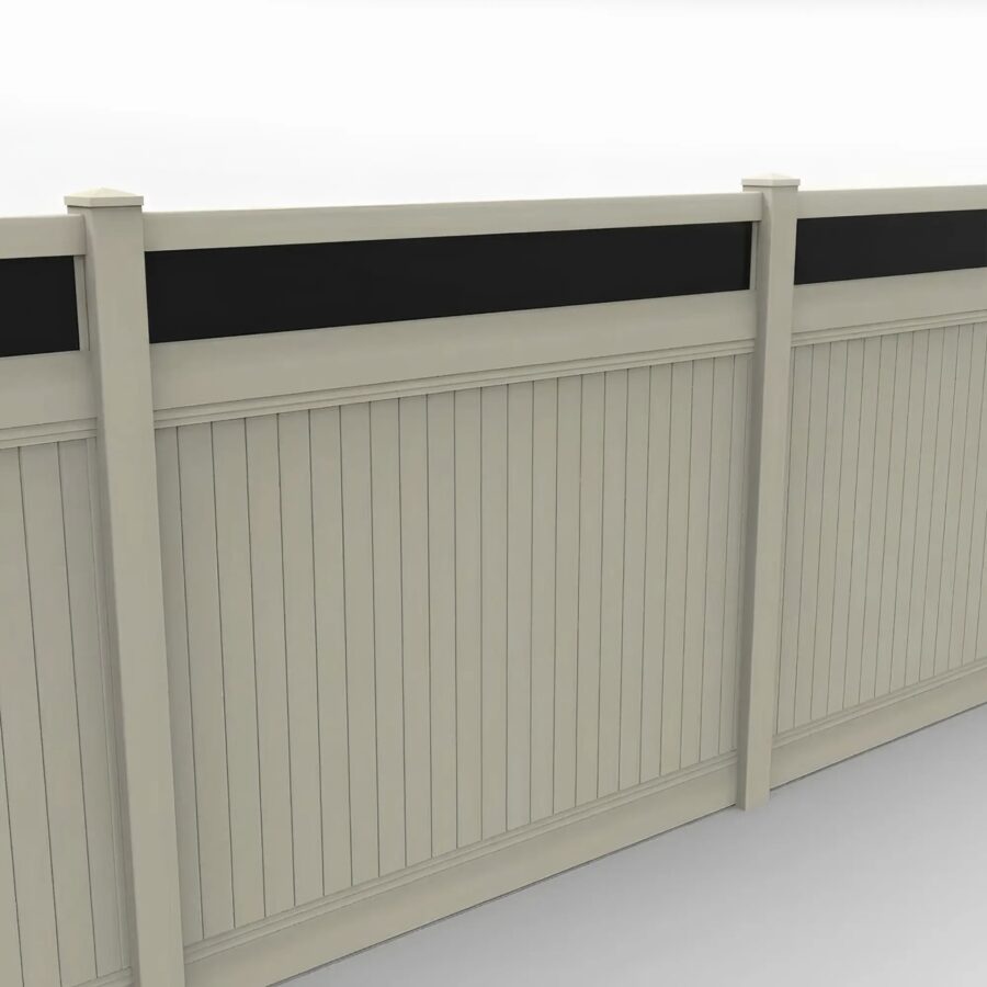 Vinyl Vertical Privacy Fence Panel w/Acrylic Top, 7ft height 8ft width, Tan