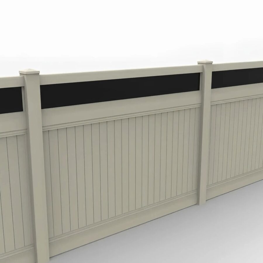 Vinyl Vertical Privacy Fence Panel w/Acrylic Top, 6ft height 8ft width, Tan