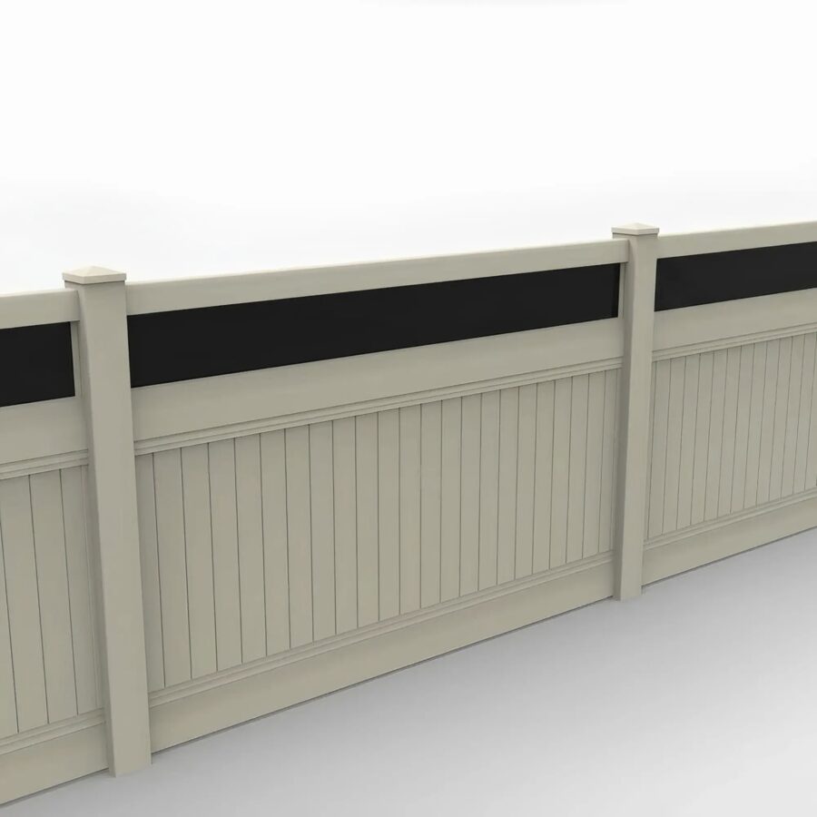 Vinyl Vertical Privacy Fence Panel w/Acrylic Top, 5ft height 8ft width, Tan