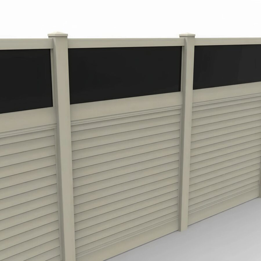 Vinyl Horizontal Privacy Fence Panel w/Acrylic Top, 8ft height 6ft width, Tan