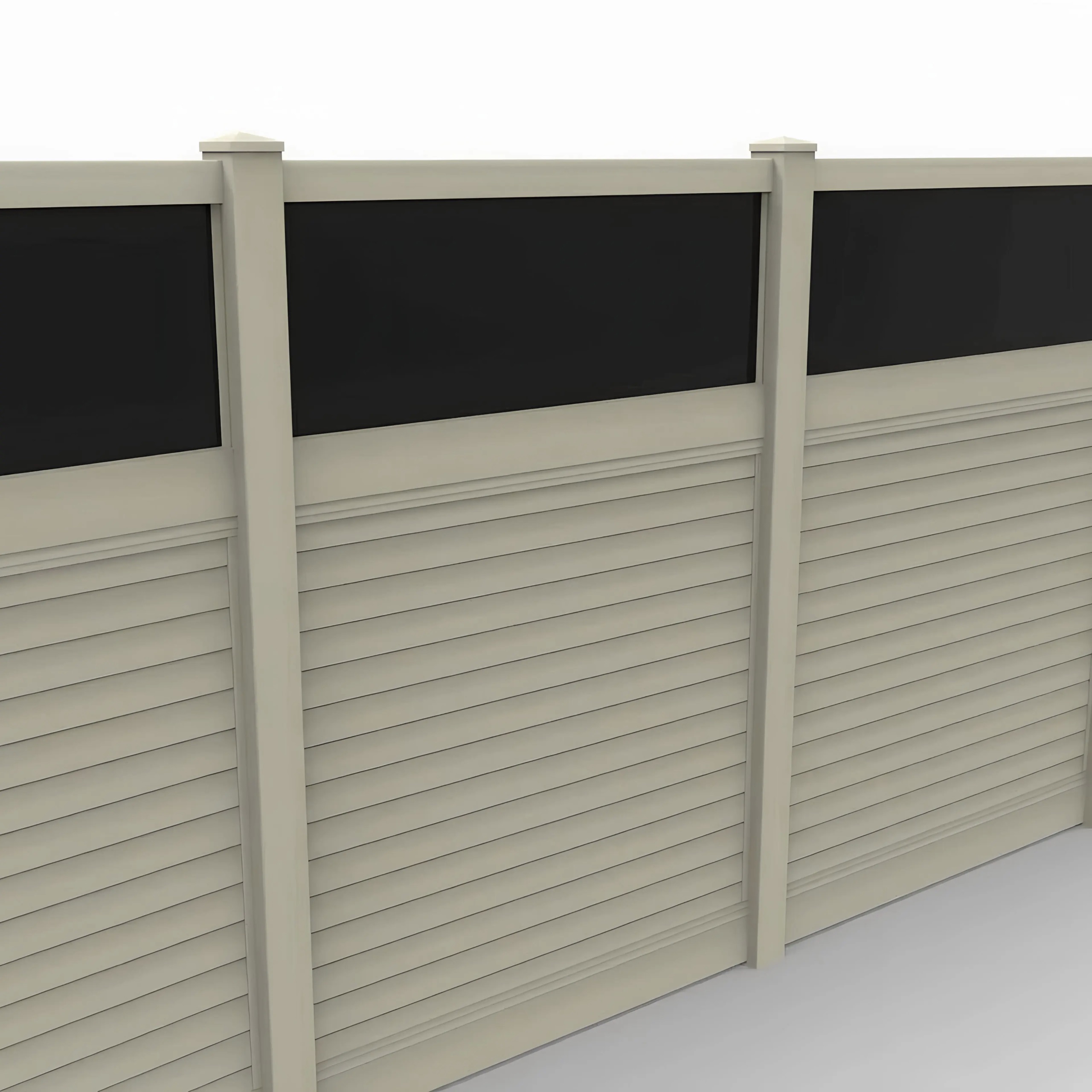 Tan Vinyl Horizontal Privacy Fence Panel w/Acrylic Top, 8ft height 6ft width, Tan - Image 1