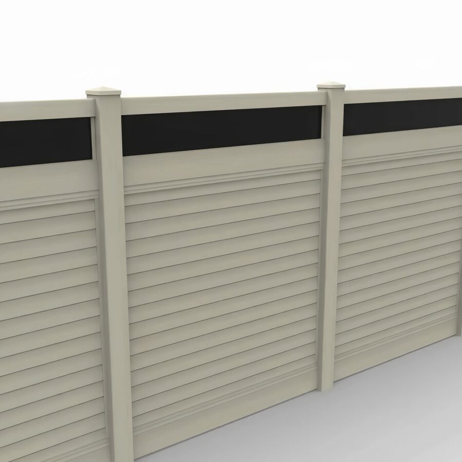 Vinyl Horizontal Privacy Fence Panel w/Acrylic Top, 7ft height 6ft width, Tan