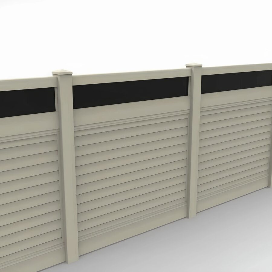 Vinyl Horizontal Privacy Fence Panel w/Acrylic Top, 5ft height 6ft width, Tan