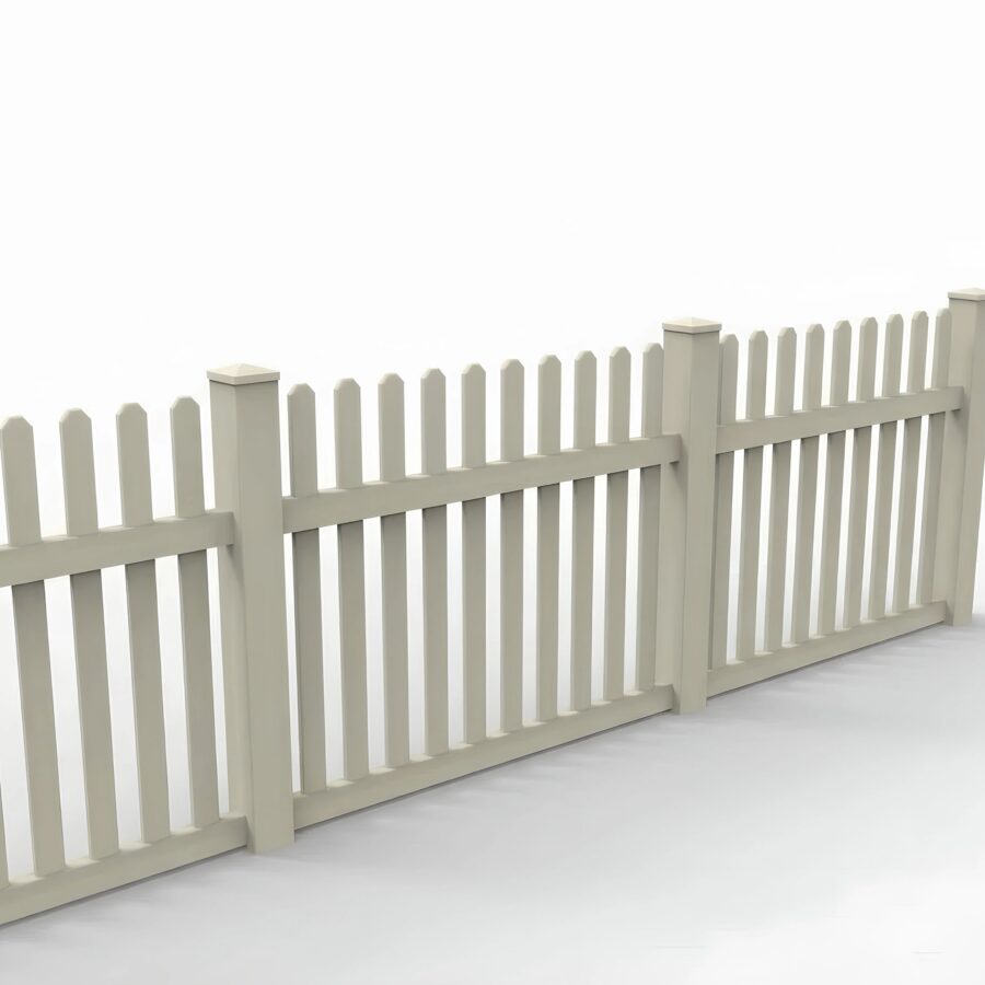 Vinyl Straight Picket Fence Panel, 4ft height 6ft width, Tan