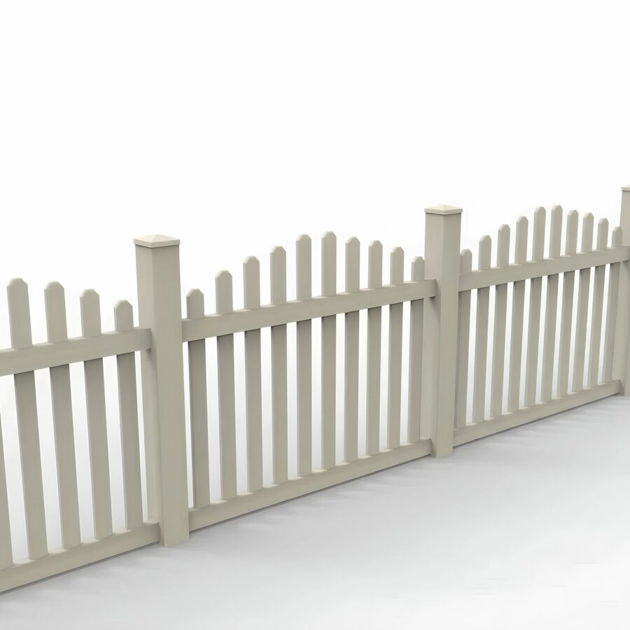 Vinyl Arched Picket Fence Panel, 4ft height 6ft width, Tan