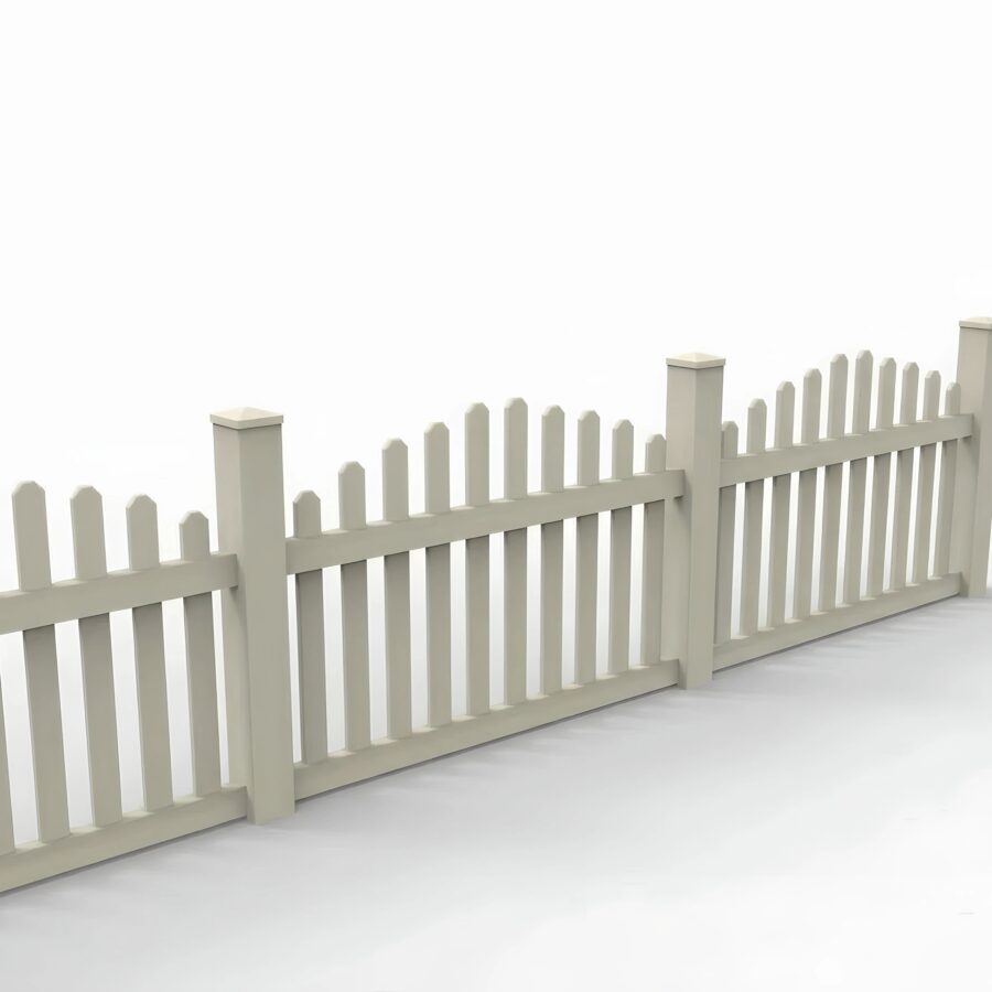 Vinyl Arched Picket Fence Panel, 3ft height 6ft width, Tan