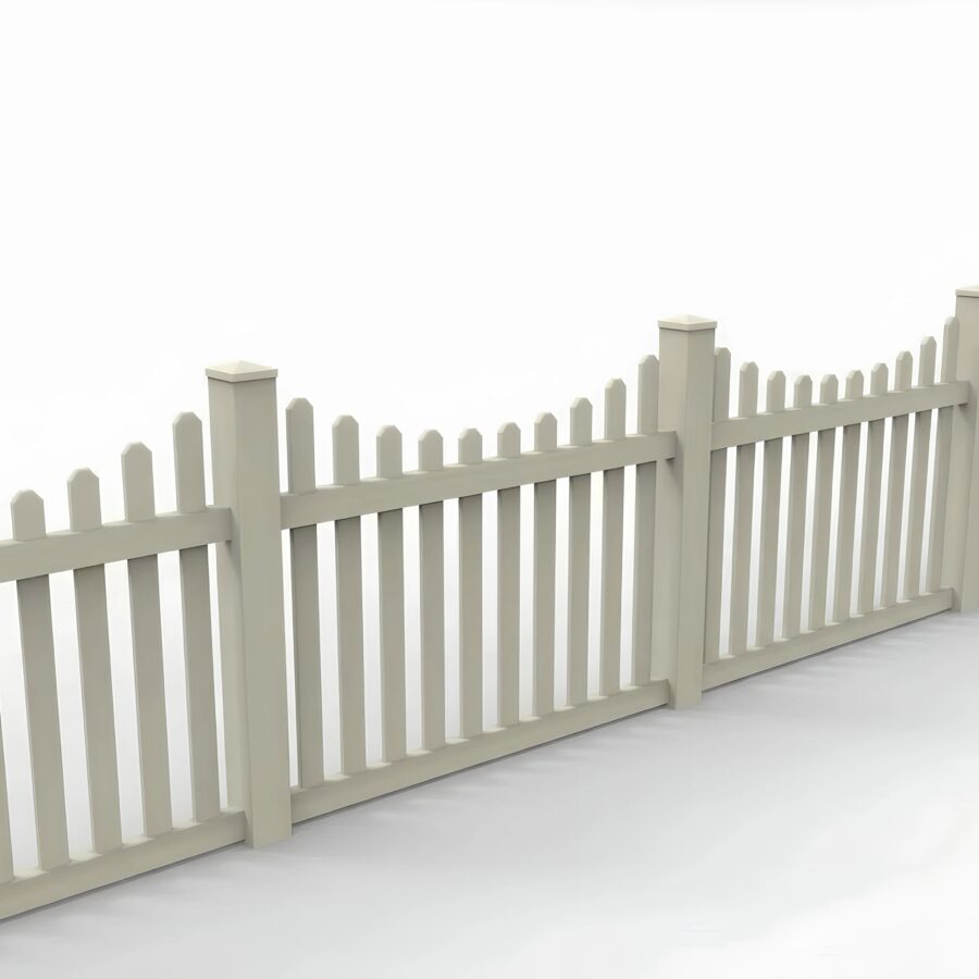 Vinyl Scalloped Picket Fence Panel, 4ft height 6ft width, Tan