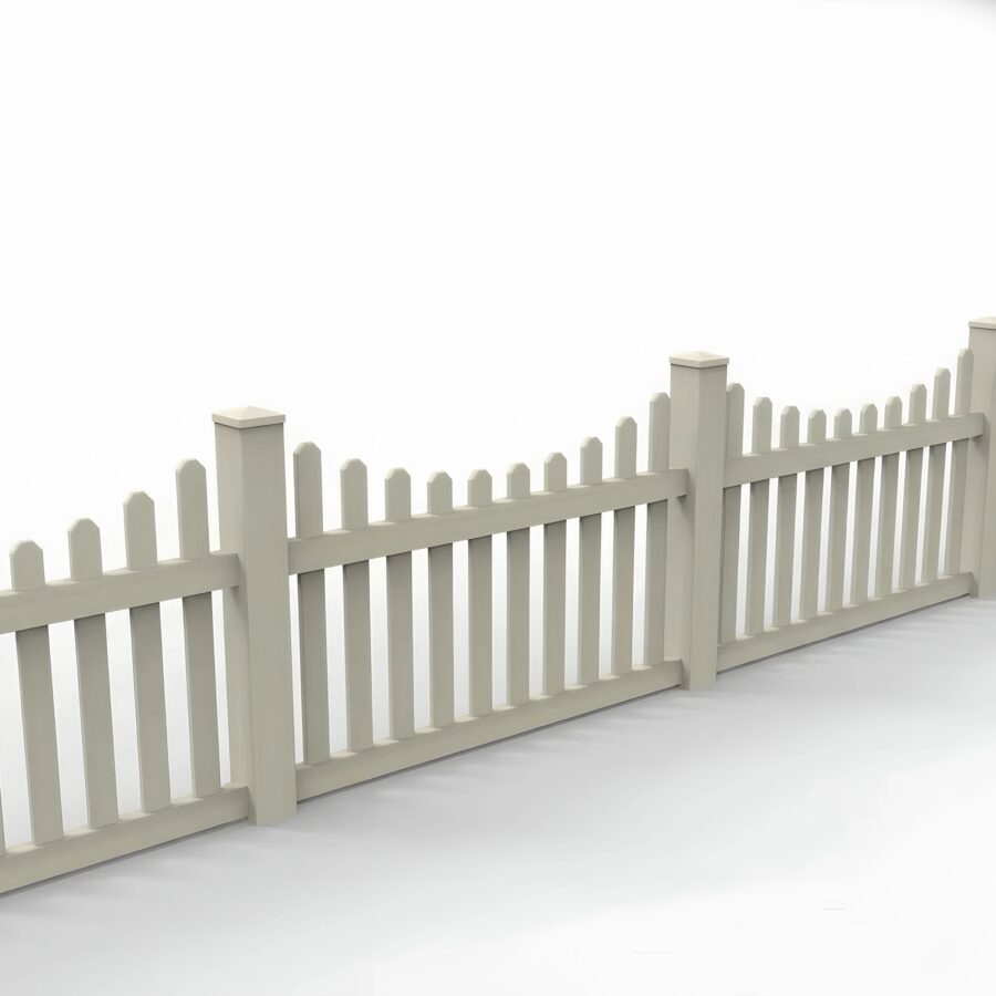Vinyl Scalloped Picket Fence Panel, 3ft height 6ft width, Tan