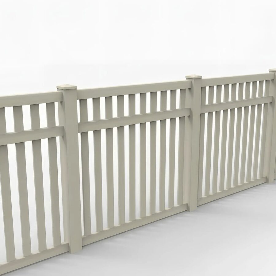 Vinyl Vertical Flat Picket Fence Panel, 5ft height 6ft width, Tan