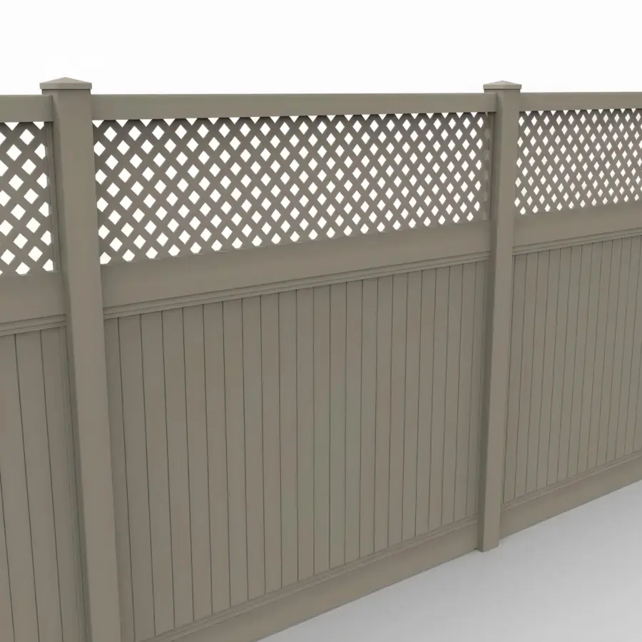 Vinyl Vertical Privacy Fence Panel w/Lattice Top, 8ft height 8ft width, Clay