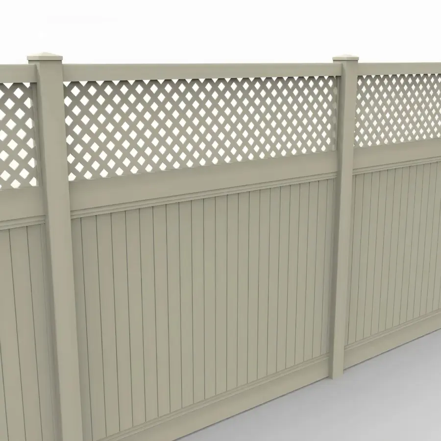 Vinyl Vertical Privacy Fence Panel w/Lattice Top, 8ft height 8ft width, Tan