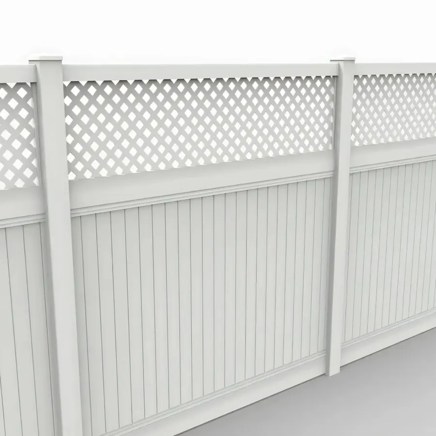 Vinyl Vertical Privacy Fence Panel w/Lattice Top, 8ft height 8ft width, White