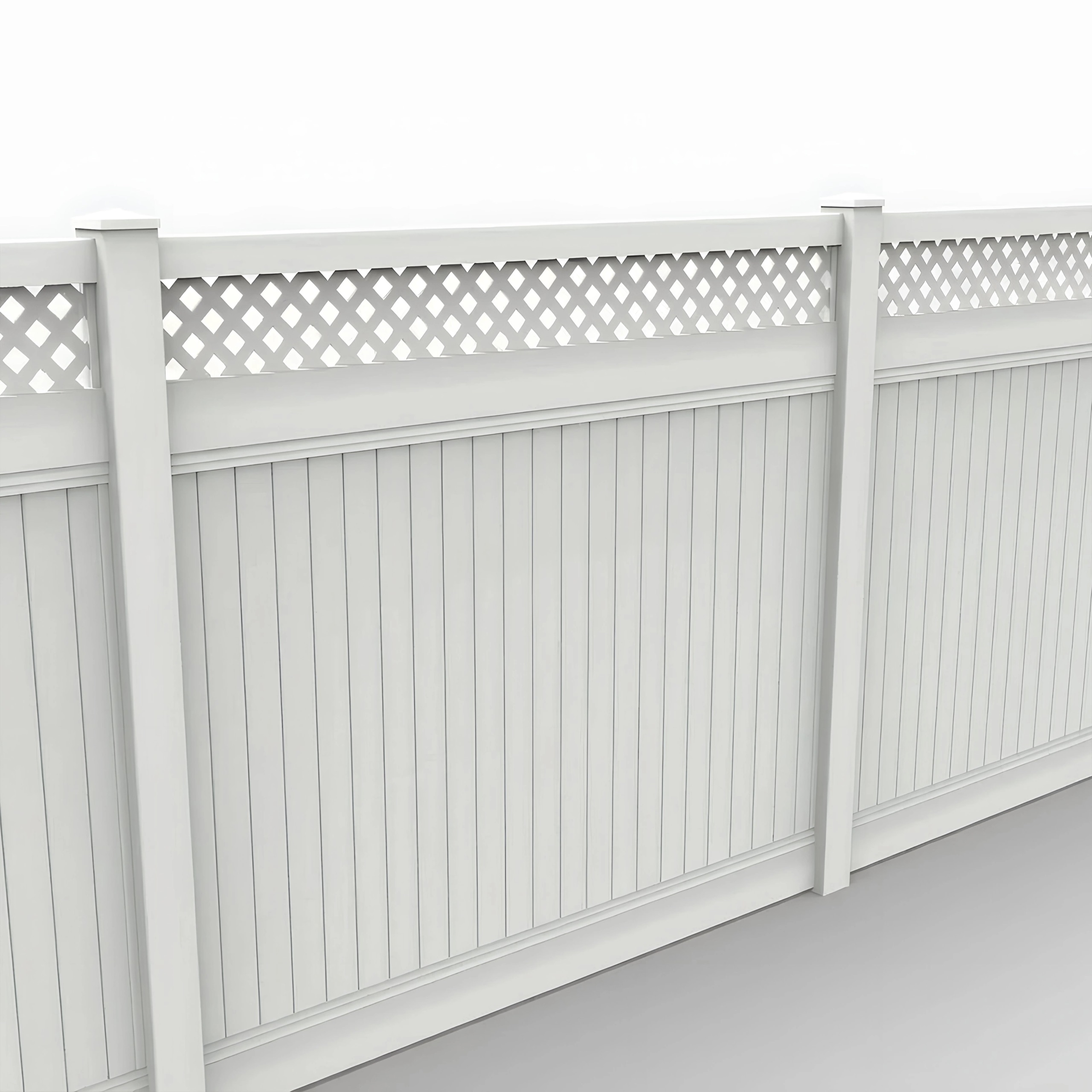 White Vinyl Vertical Privacy Fence Panel w/Lattice Top, 7ft height 8ft width, White - Image 1