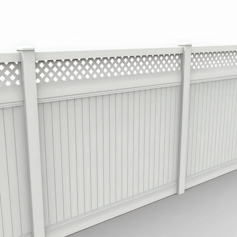 Vinyl Vertical Privacy Fence Panel w/Lattice Top, 6ft height 8ft width, White