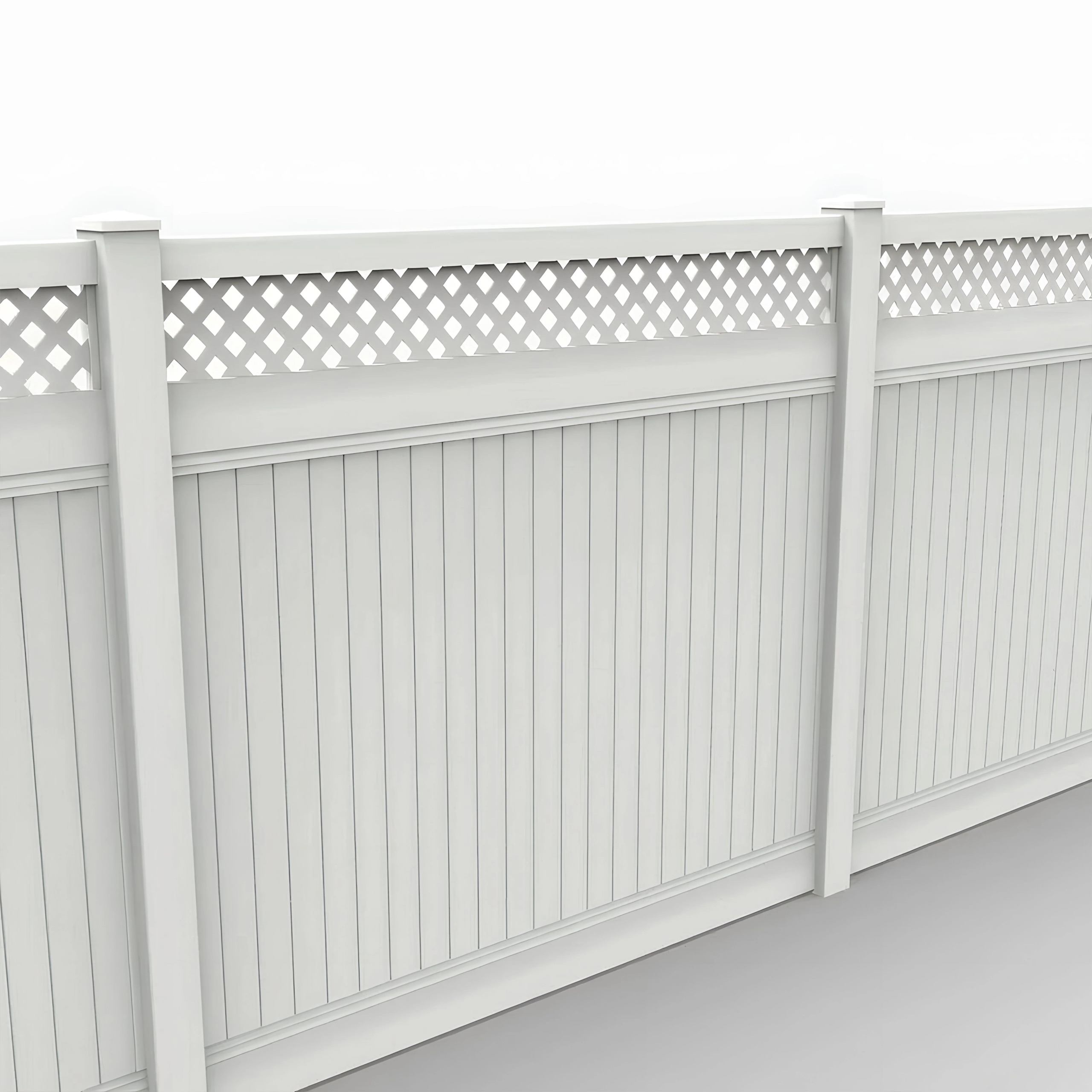 WHite Vinyl Vertical Privacy Fence Panel w/Lattice Top, 6ft height 8ft width, White - Image 1