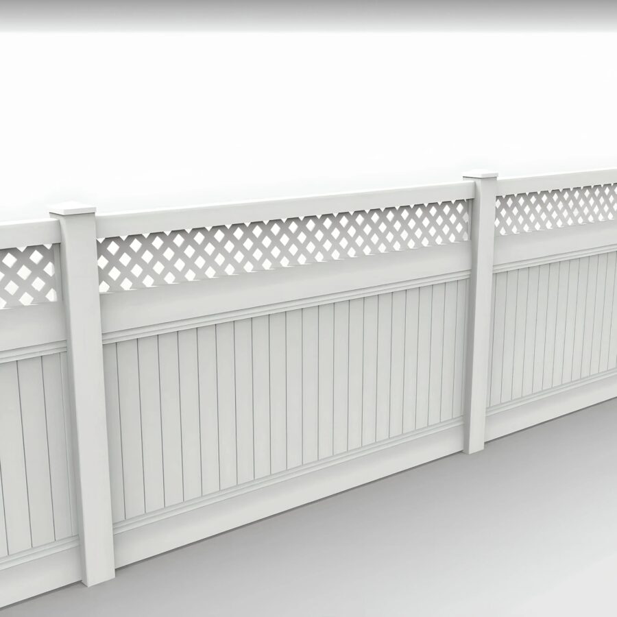 Vinyl Vertical Privacy Fence Panel w/Lattice Top, 5ft height 8ft width, White