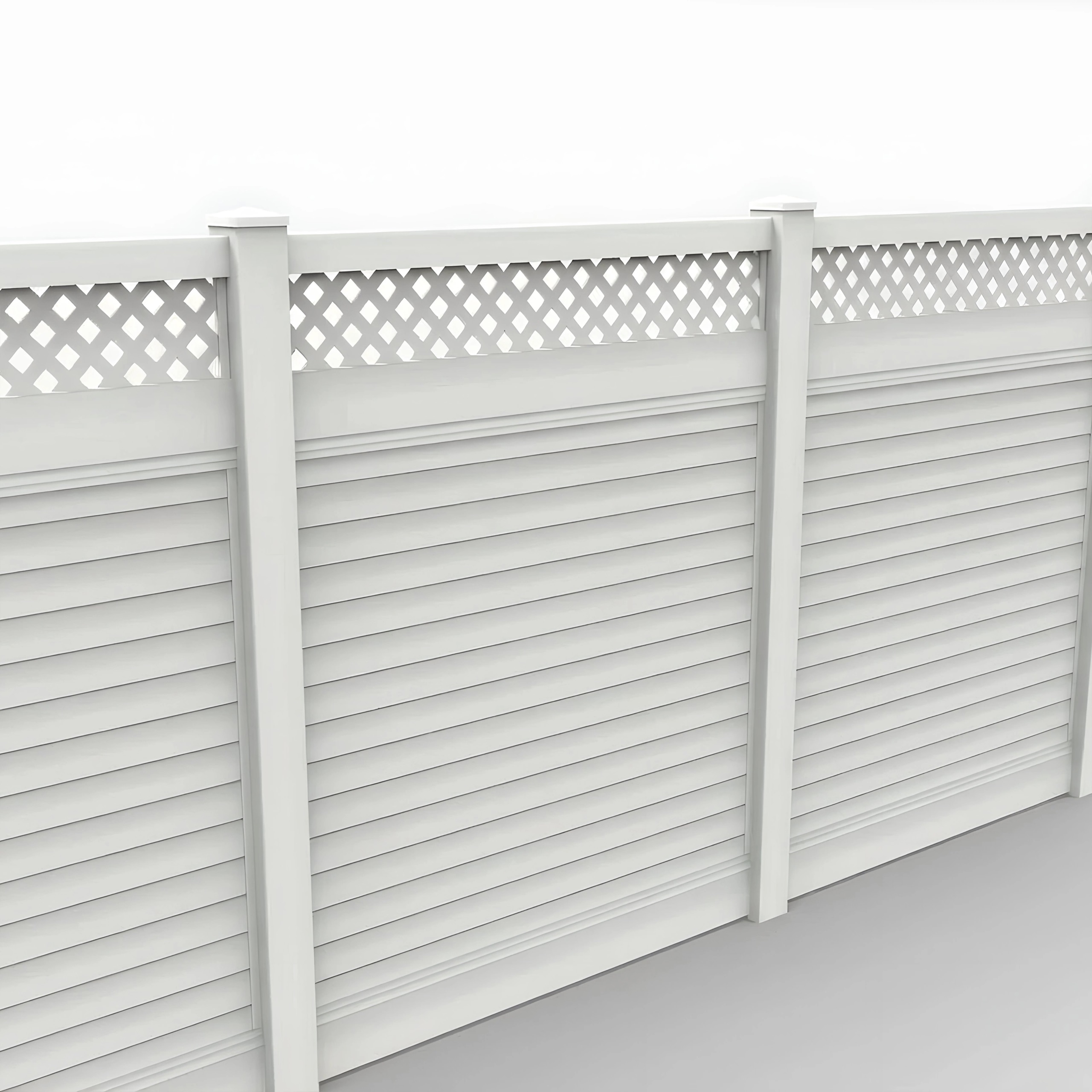 White Vinyl Horizontal Privacy Fence Panel w/Lattice Top, 7ft height 6ft width, White - Image 1