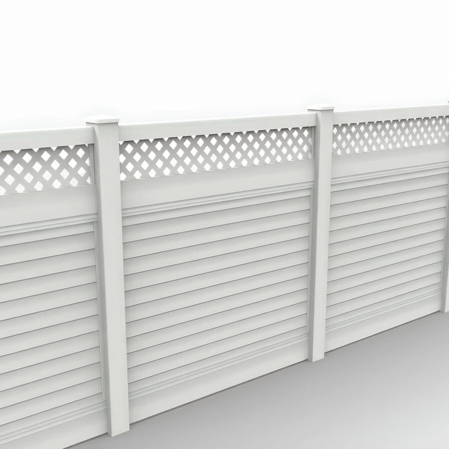 Vinyl Horizontal Privacy Fence Panel w/Lattice Top, 6ft height 6ft width, White