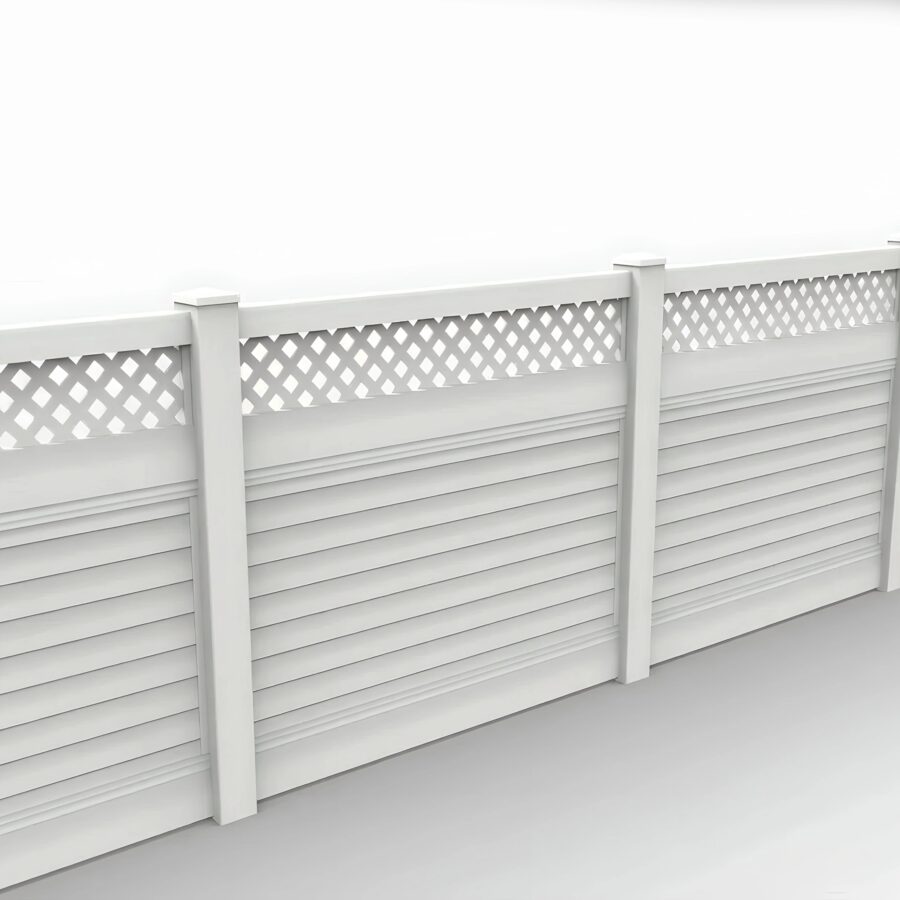Vinyl Horizontal Privacy Fence Panel w/Lattice Top, 5ft height 6ft width, White