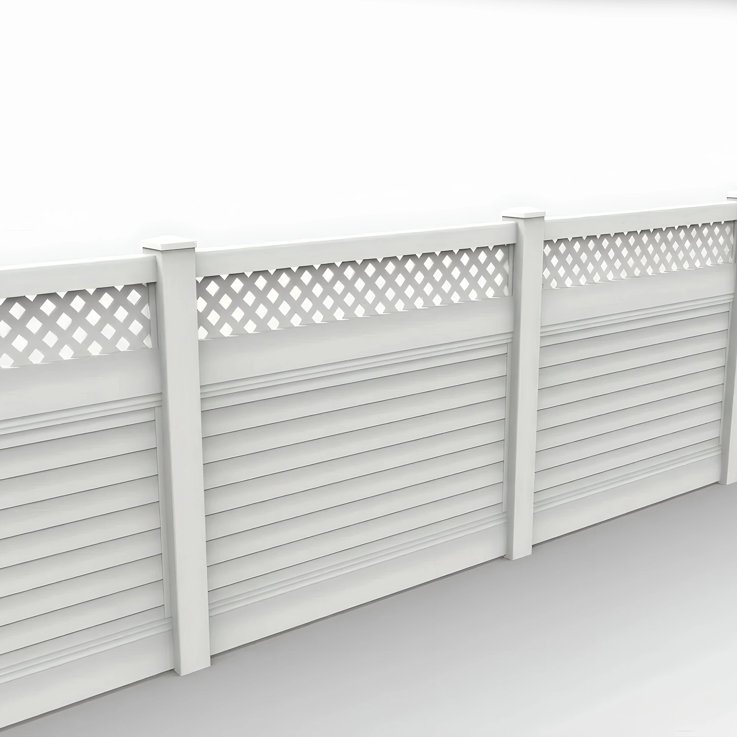 White Vinyl Horizontal Privacy Fence Panel w/Lattice Top, 5ft height 6ft width, White - Image 1