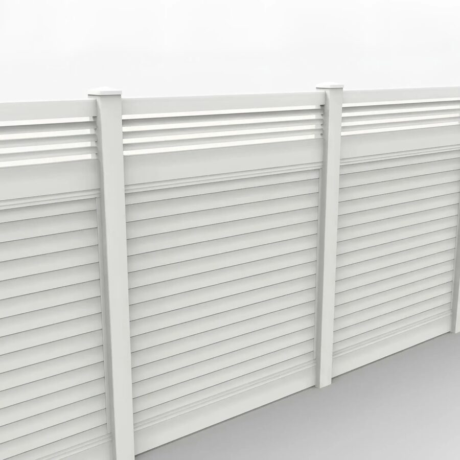 Vinyl Horizontal Privacy Fence Panel w/Horizontal Picket Top, 7ft height 6ft width, White