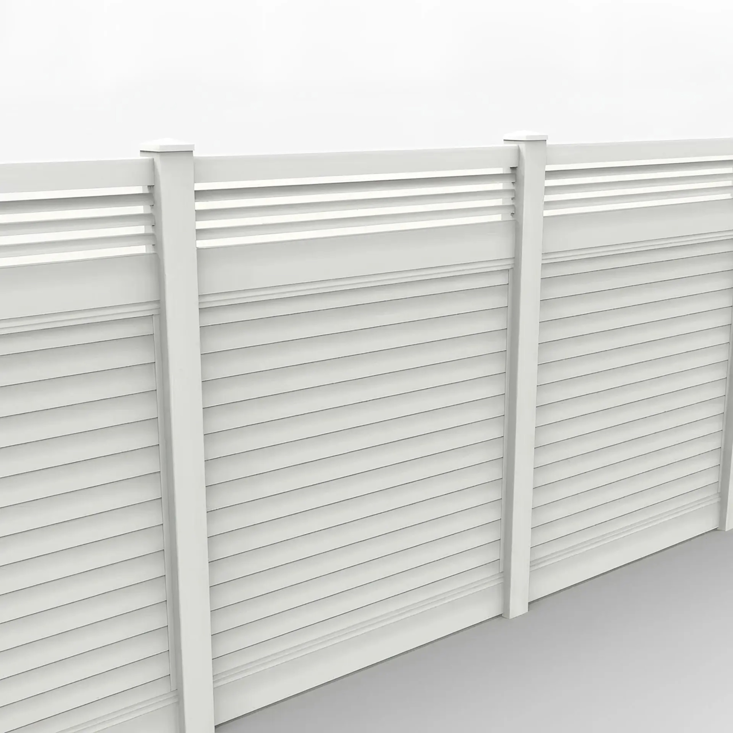 White (2) Vinyl Horizontal Privacy Fence Panel w/Horizontal Picket Top, 7ft height 6ft width, White - Image 1