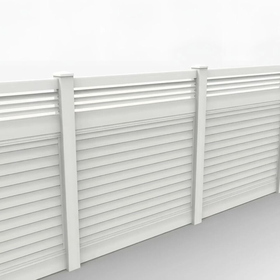 Vinyl Horizontal Privacy Fence Panel w/Horizontal Picket Top, 6ft height 6ft width, White
