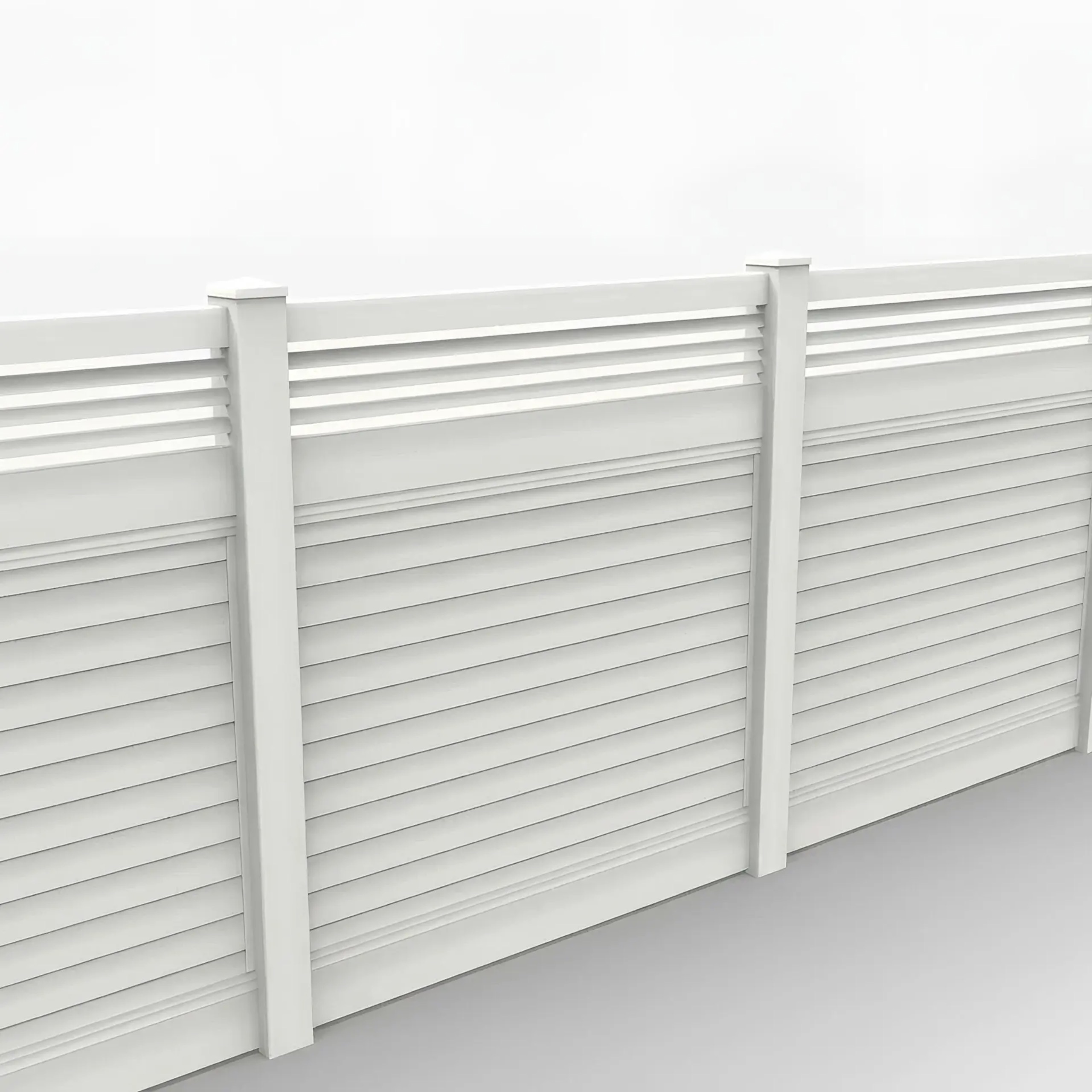 White (2) Vinyl Horizontal Privacy Fence Panel w/Horizontal Picket Top, 6ft height 6ft width, White - Image 1