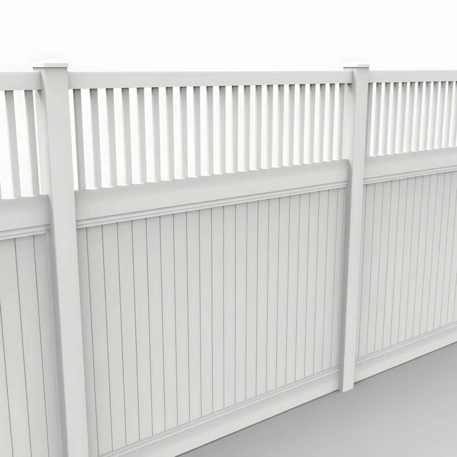 Vinyl Vertical Privacy Fence Panel w/Vertical Picket Top, 8ft height 8ft width, White