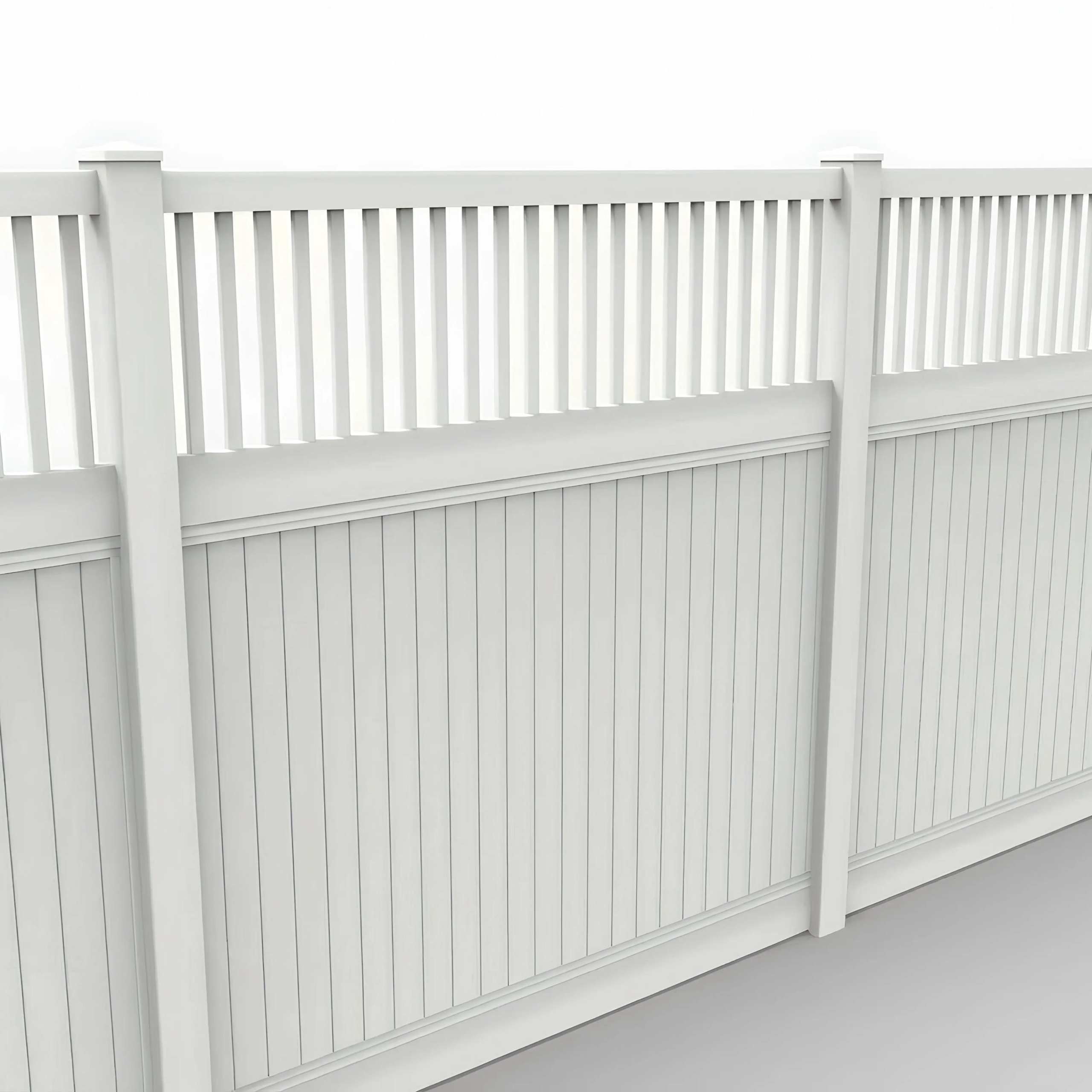 White Vinyl Vertical Privacy Fence Panel w/Vertical Picket Top, 8ft height 8ft width, White - Image 1