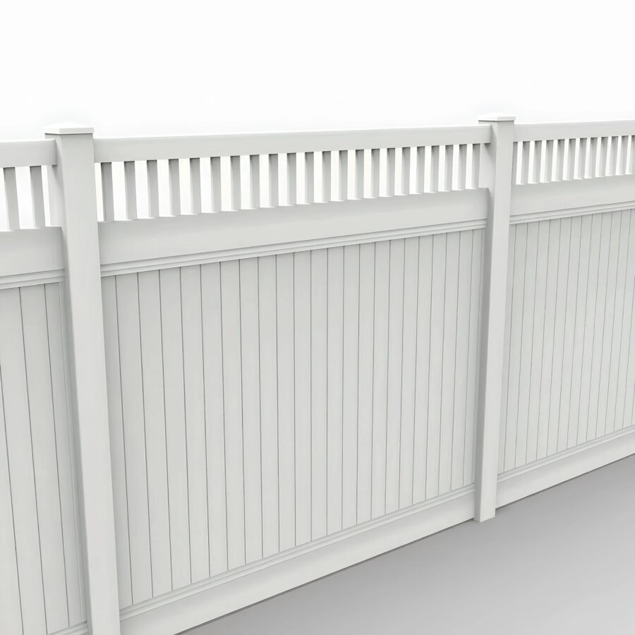 Vinyl Vertical Privacy Fence Panel w/Vertical Picket Top, 7ft height 8ft width, White