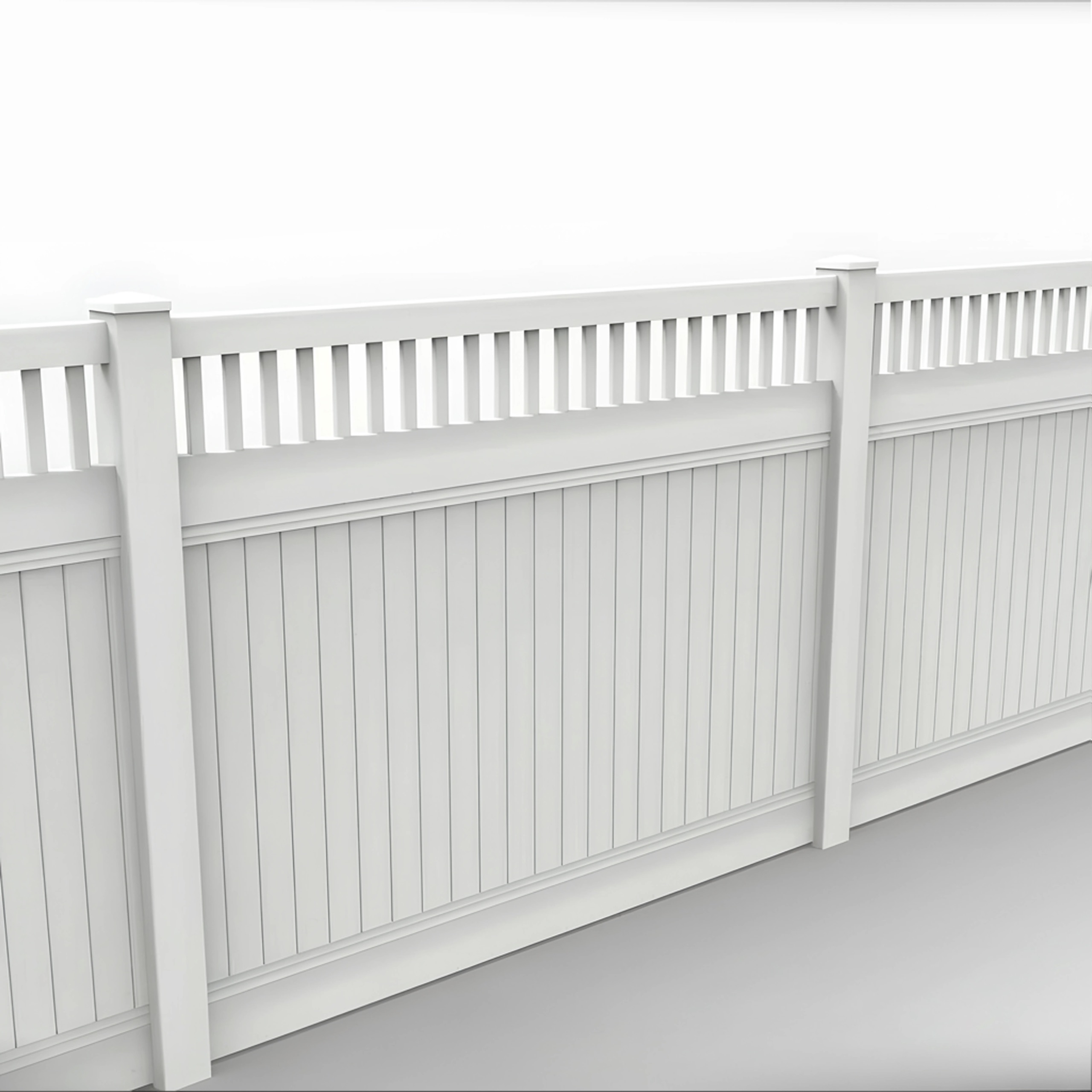 White Vinyl Vertical Privacy Fence Panel w/Vertical Picket Top, 6ft height 8ft width, White - Image 1