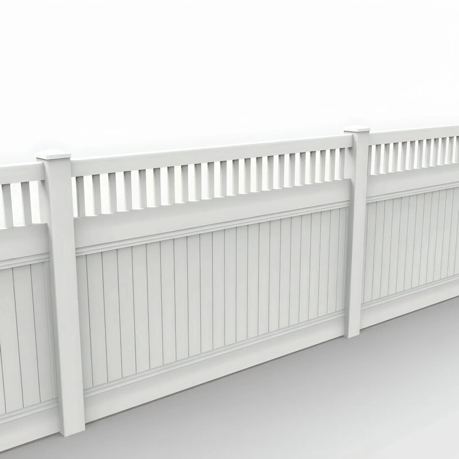 Vinyl Vertical Privacy Fence Panel w/Vertical Picket Top, 5ft height 8ft width, White